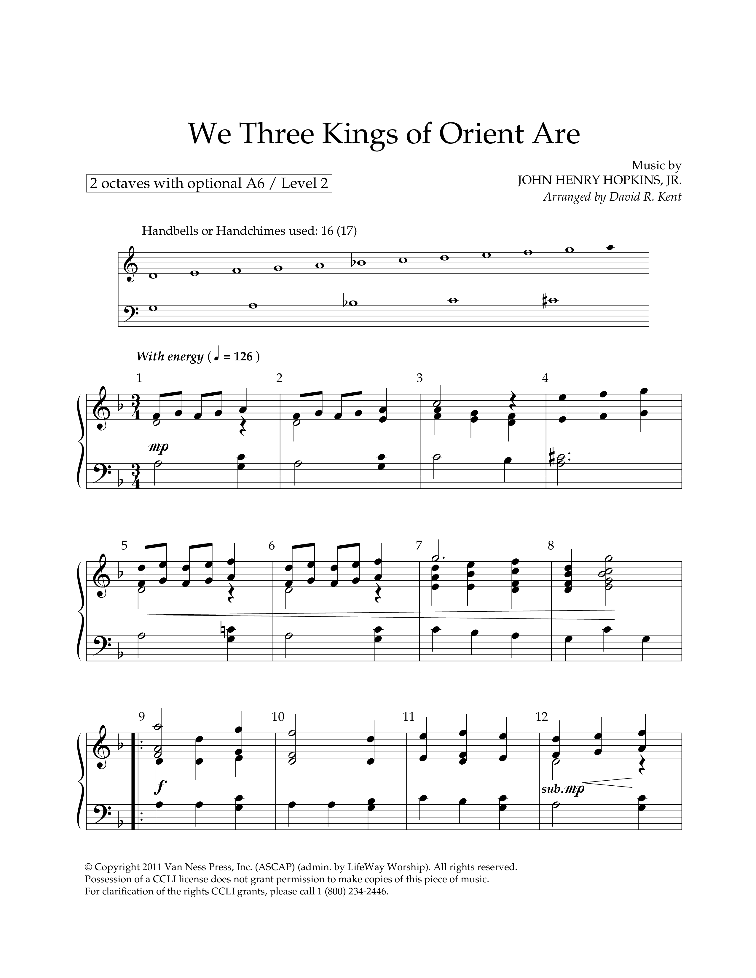 We Three Kings Of Orient Are (Handbells) Handbells (Lifeway Worship / Arr. David R. Kent)