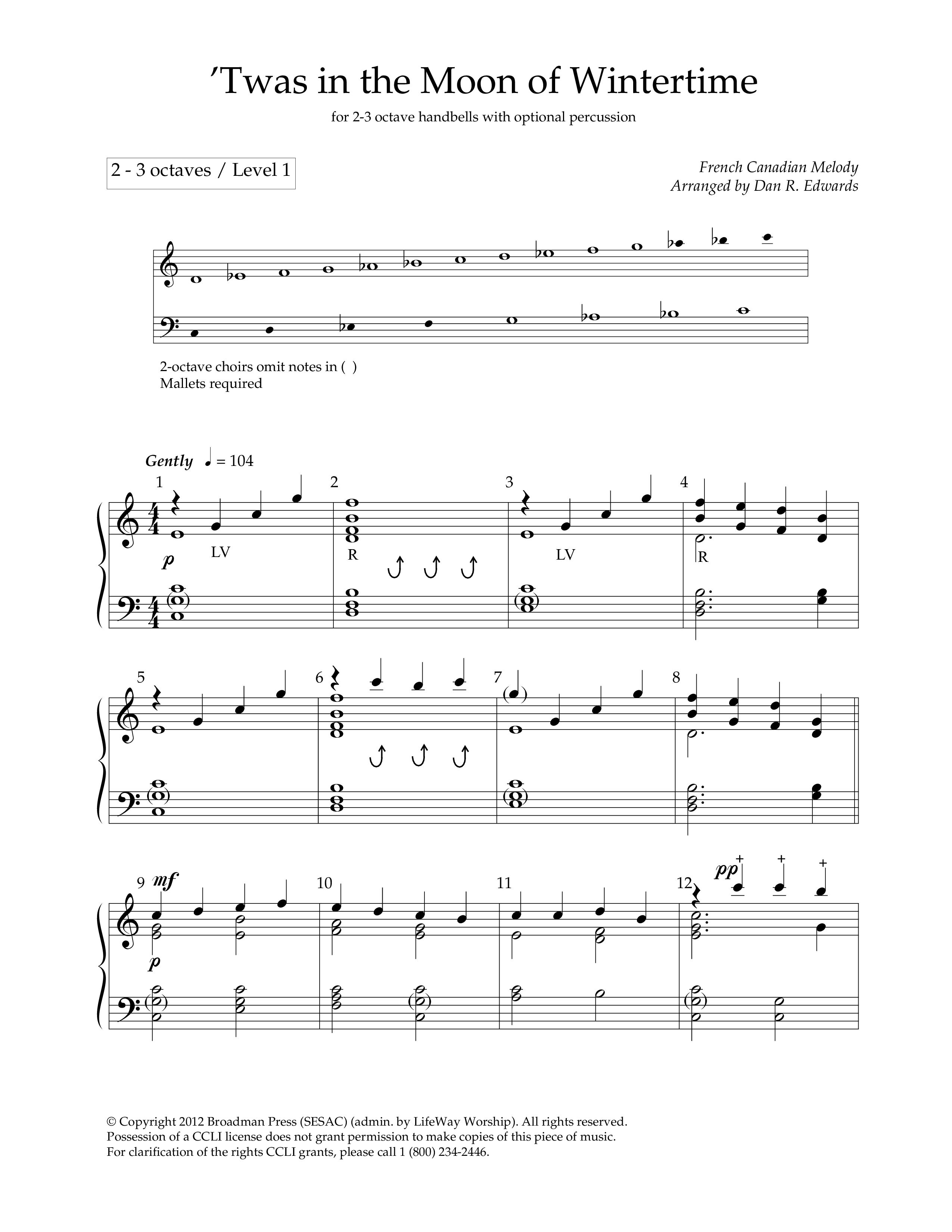 Twas In The Moon Of Wintertime (Handbells) Handbells (Lifeway Worship / Arr. Dan R. Edwards)