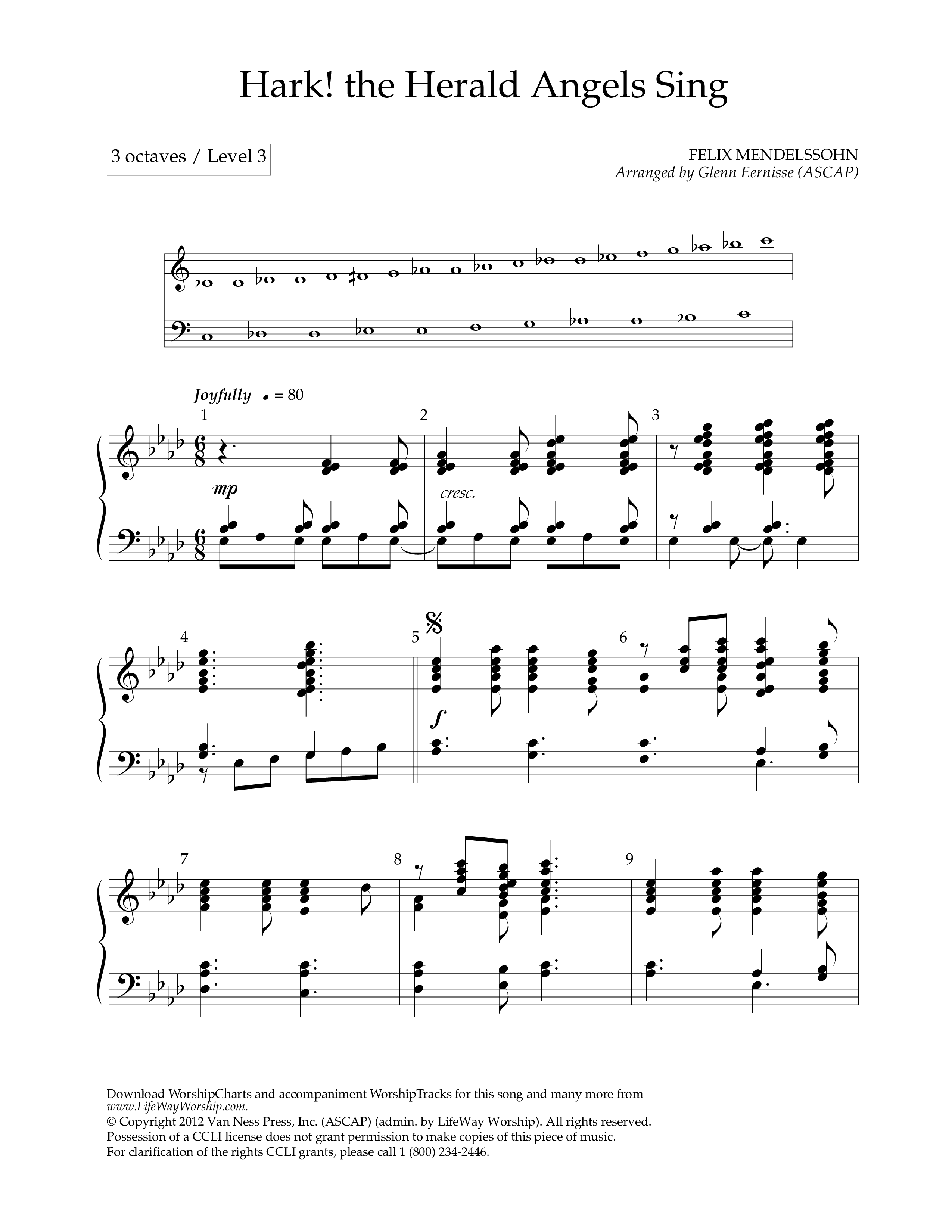 Hark The Herald Angels Sing (Handbells) Handbells (Lifeway Worship / Arr. Glenn Eernisse)