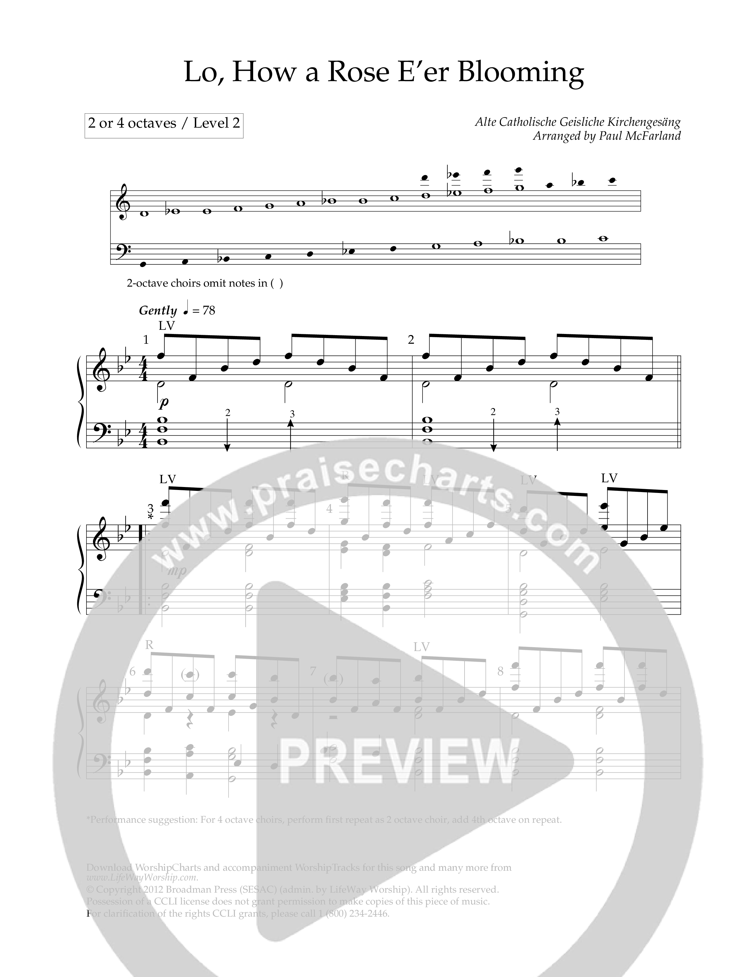 Lo How A Rose Eer Blooming (Handbells) Handbells (Lifeway Worship / Arr. Paul McFarland)