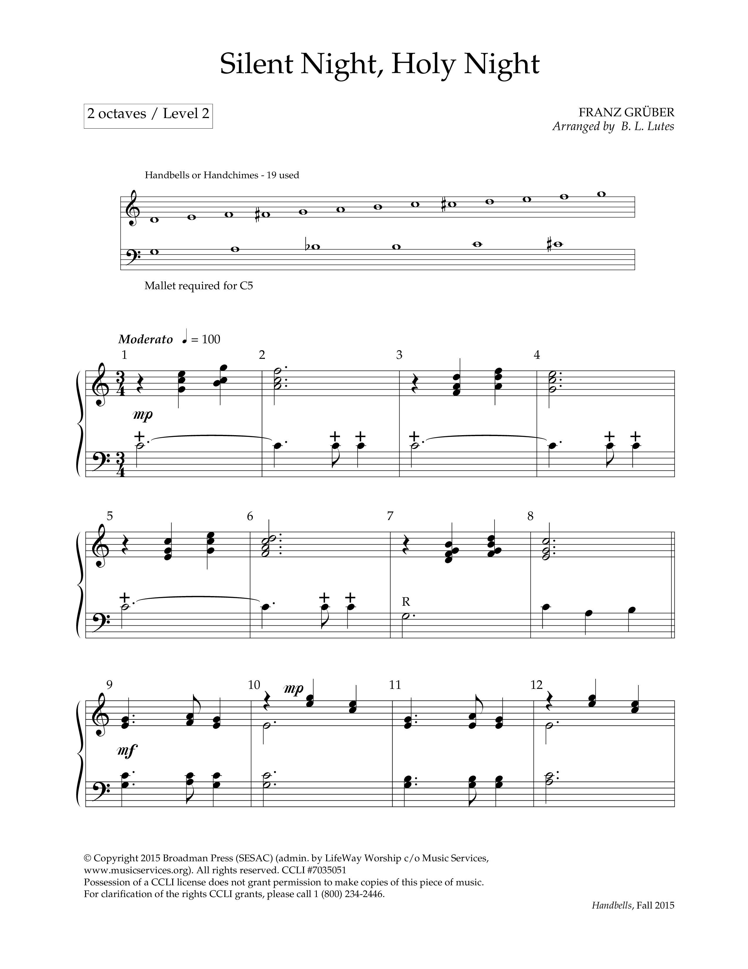 Silent Night Holy Night (Handbells) Handbells (Lifeway Worship / Arr. B. L. Lutes)