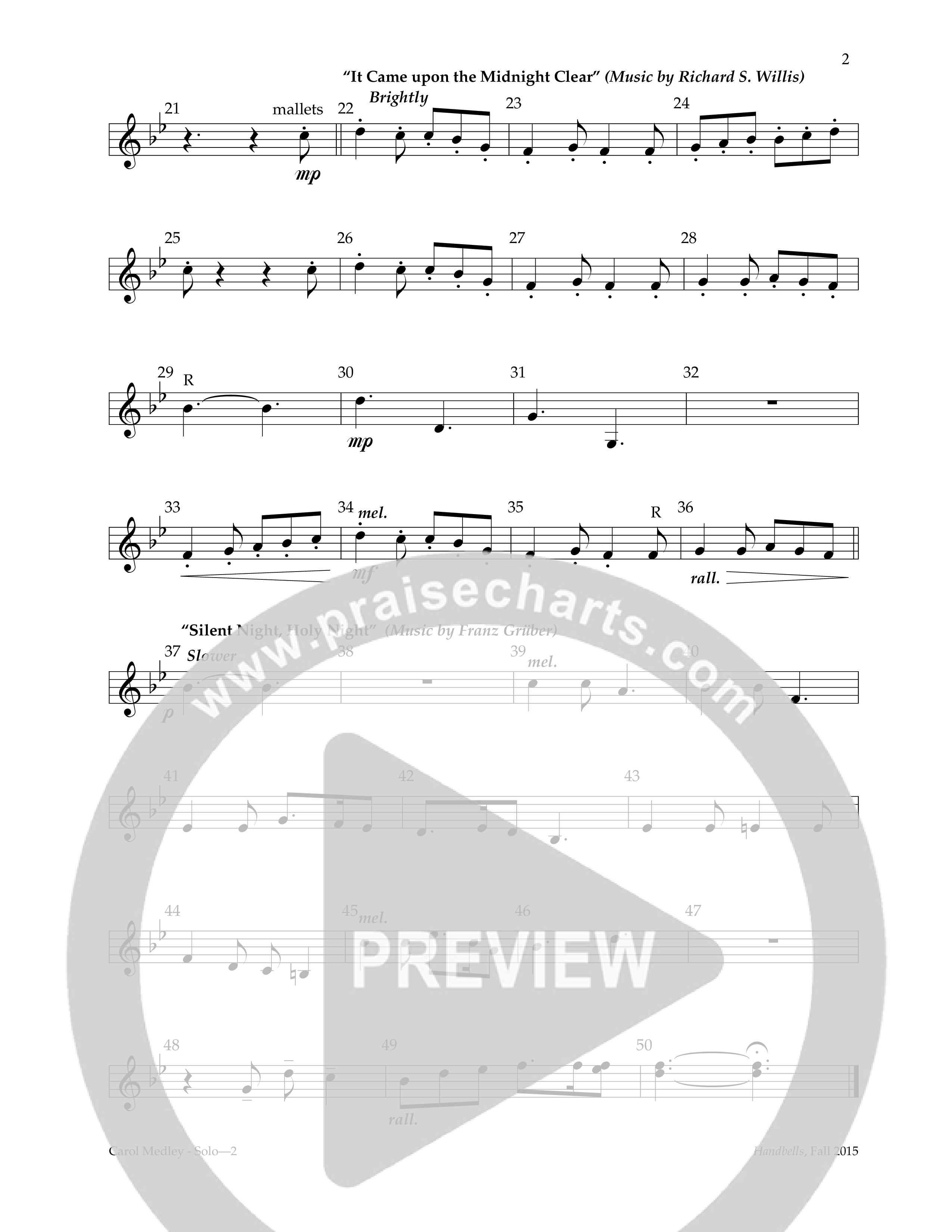 Carol Medley (with O Come O Come Emmanuel, It Came Upon The Midnight Clear, Silent Night Holy Night) (Handbells) Handbells (Lifeway Worship / Arr. Ken Holland)