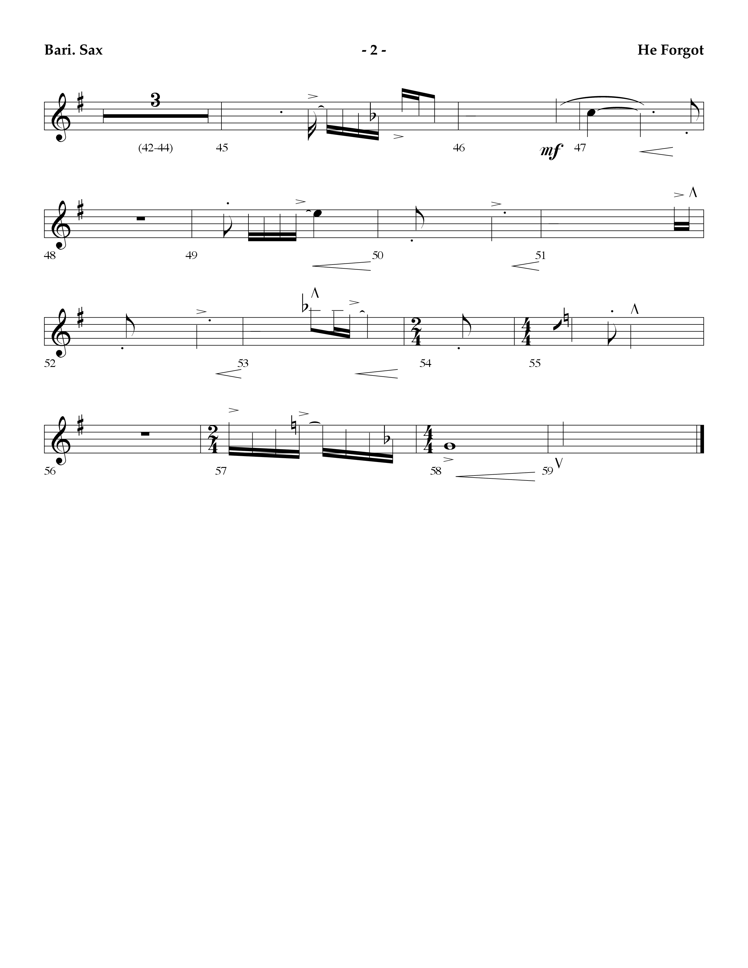 He Forgot (Choral Anthem SATB) Bari Sax (Lifeway Choral / Arr. Cliff Duren)
