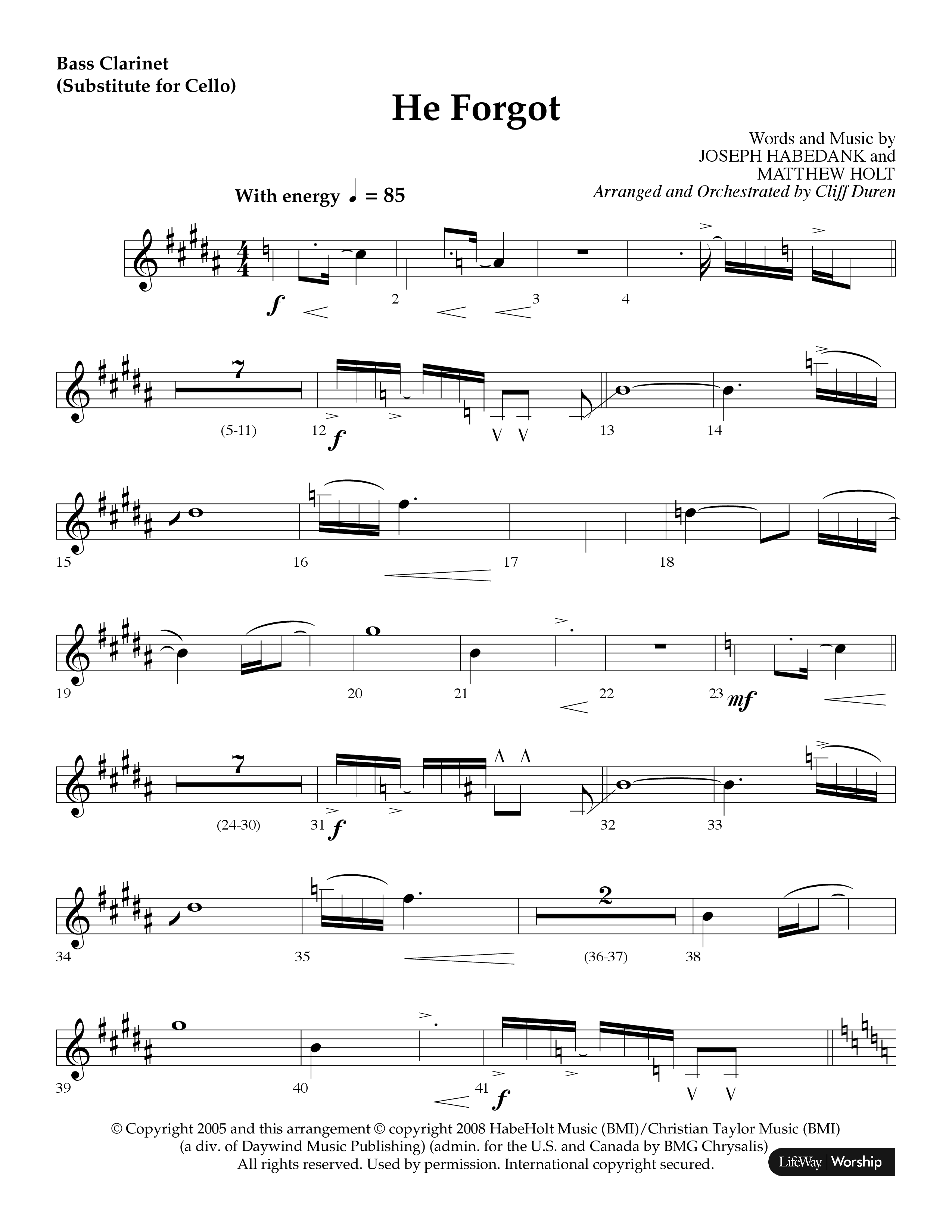 He Forgot (Choral Anthem SATB) Bass Clarinet (Lifeway Choral / Arr. Cliff Duren)
