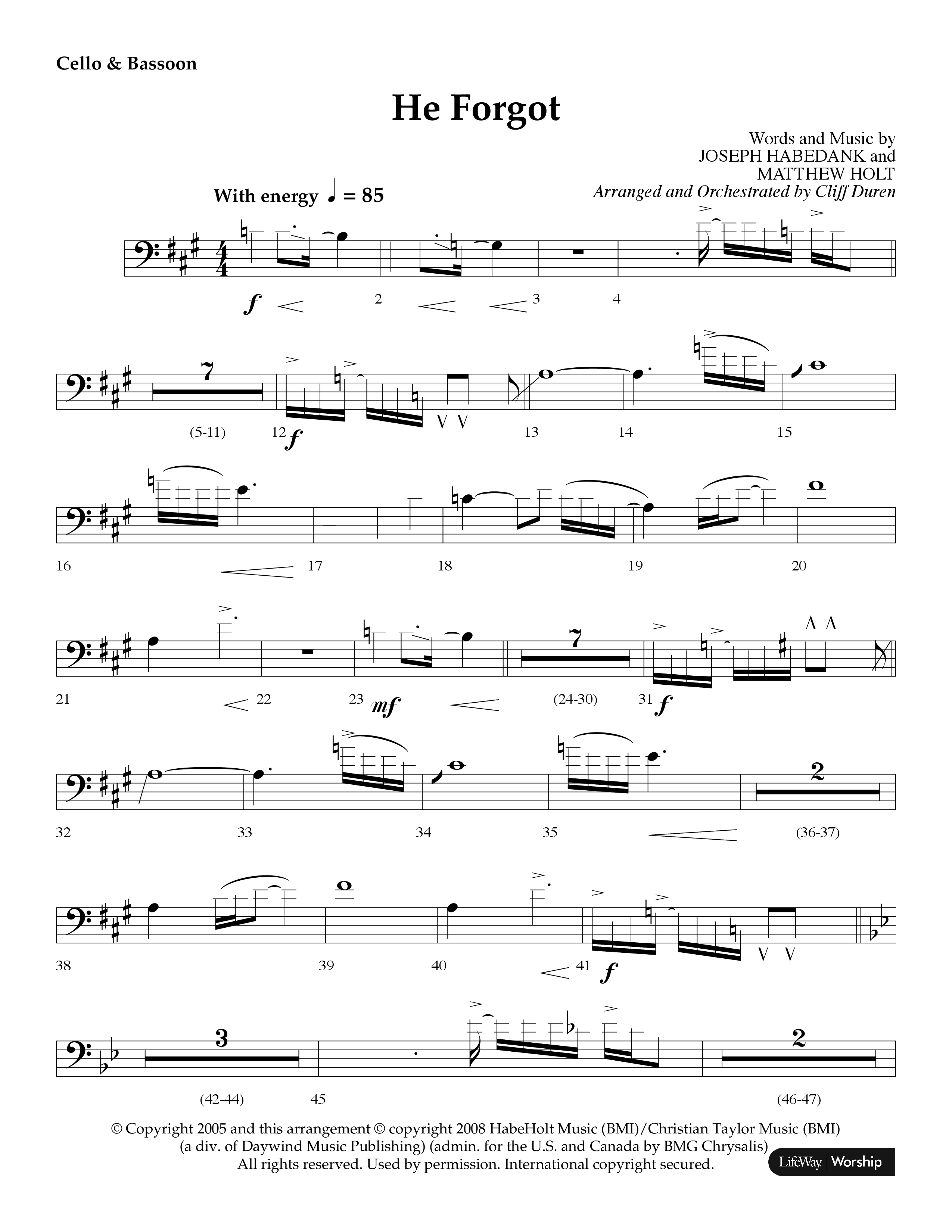 He Forgot (Choral Anthem SATB) Cello (Lifeway Choral / Arr. Cliff Duren)