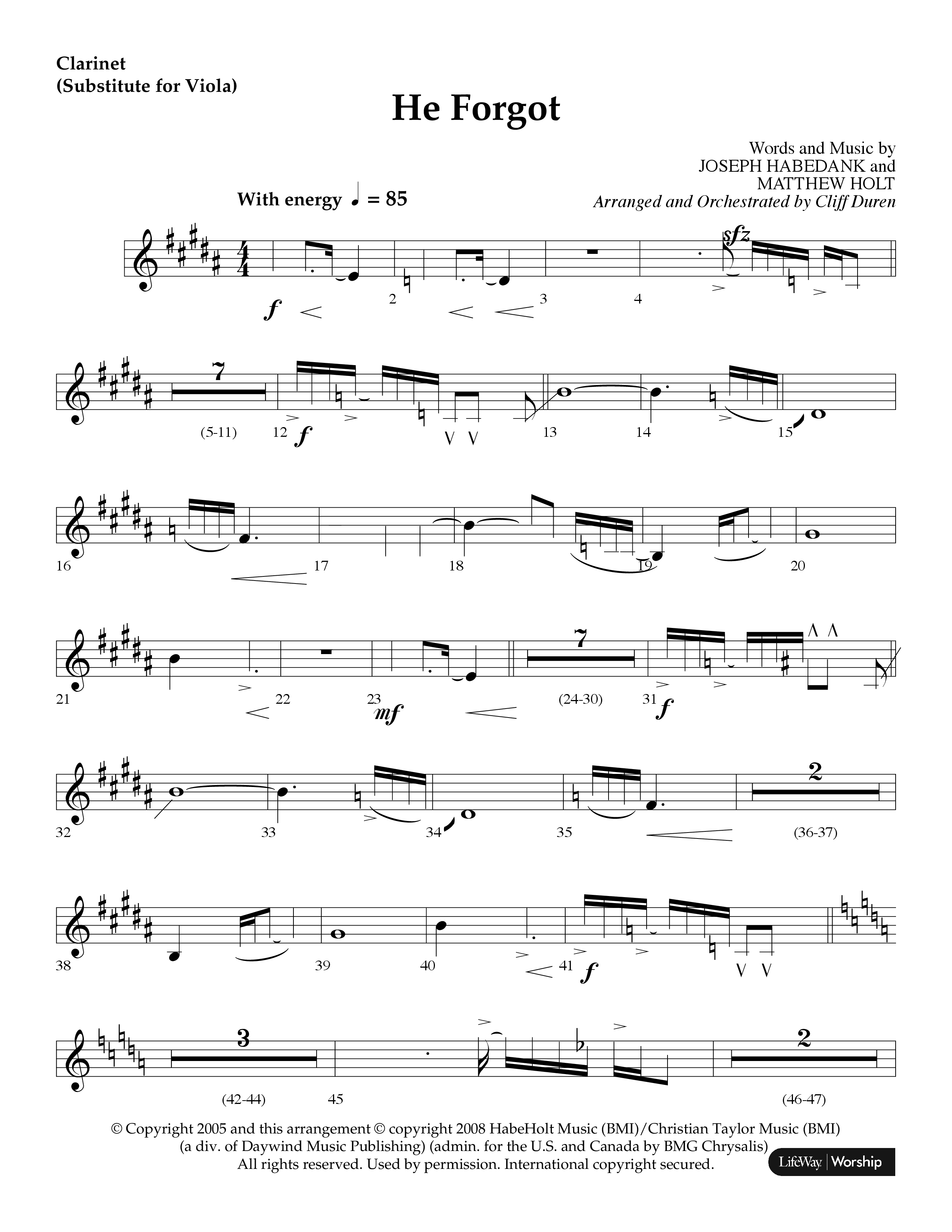 He Forgot (Choral Anthem SATB) Clarinet (Lifeway Choral / Arr. Cliff Duren)