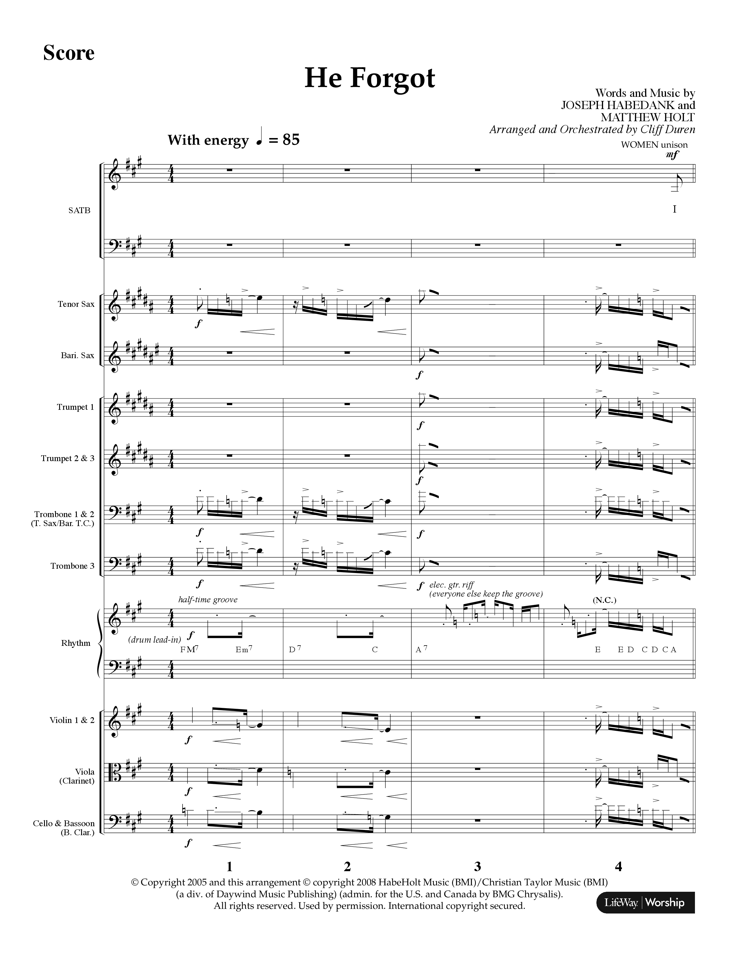 He Forgot (Choral Anthem SATB) Orchestration (Lifeway Choral / Arr. Cliff Duren)