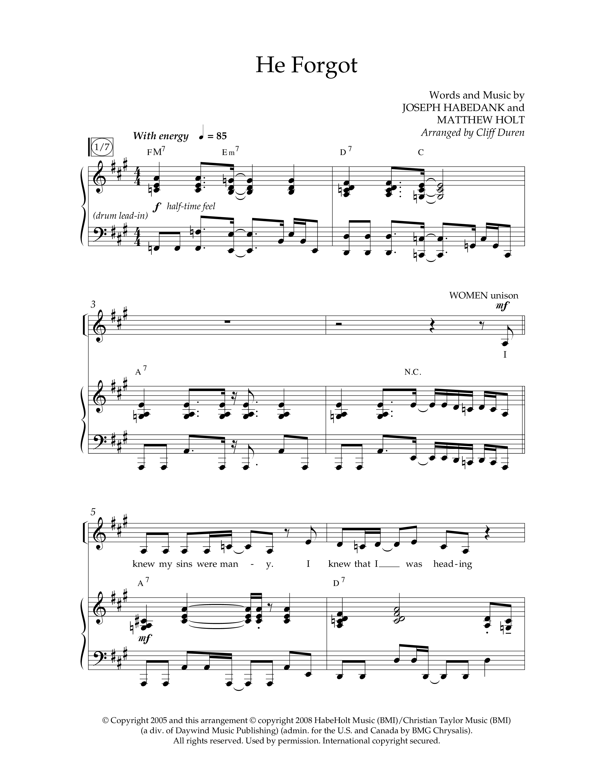He Forgot (Choral Anthem SATB) Anthem (SATB/Piano) (Lifeway Choral / Arr. Cliff Duren)