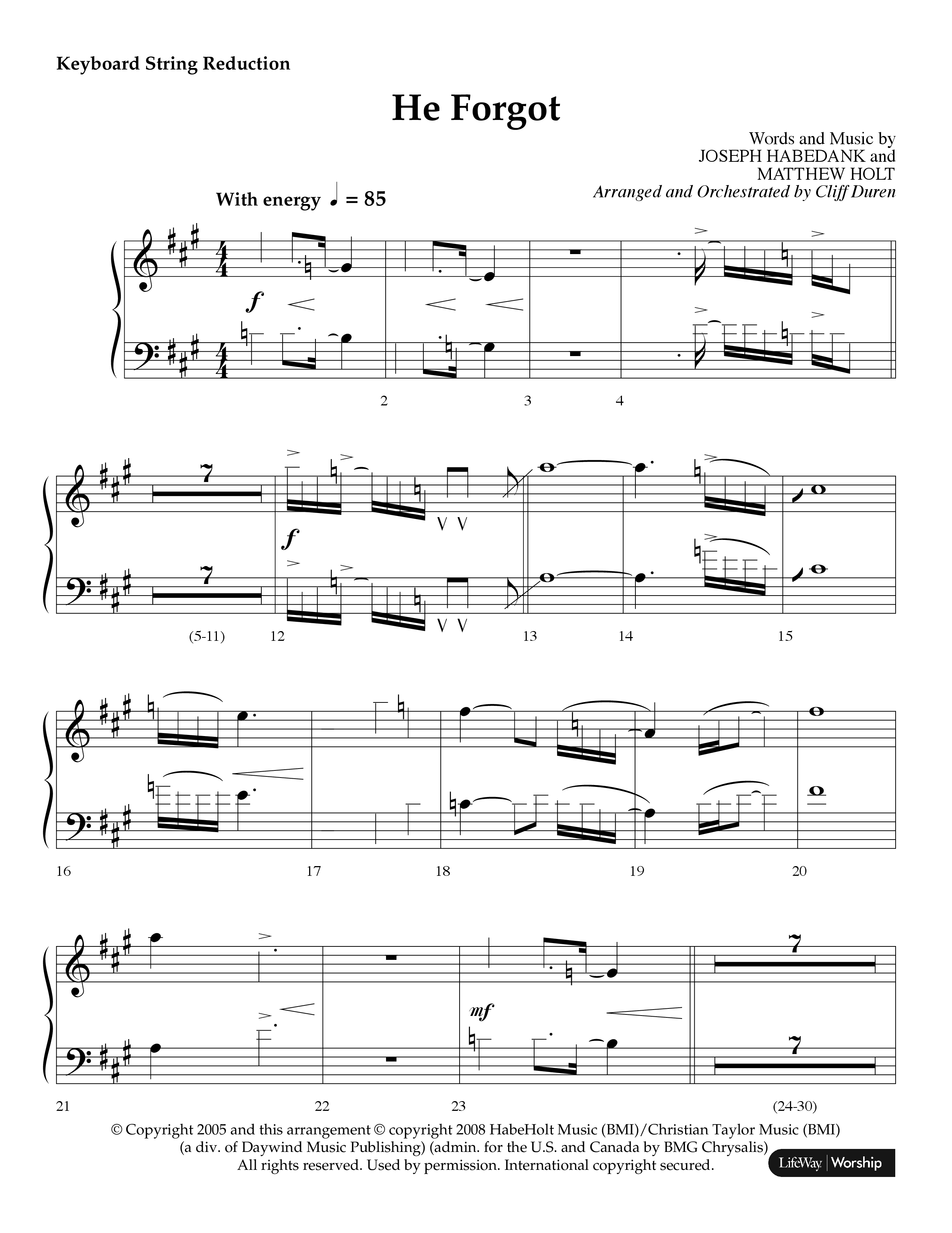 He Forgot (Choral Anthem SATB) String Reduction (Lifeway Choral / Arr. Cliff Duren)