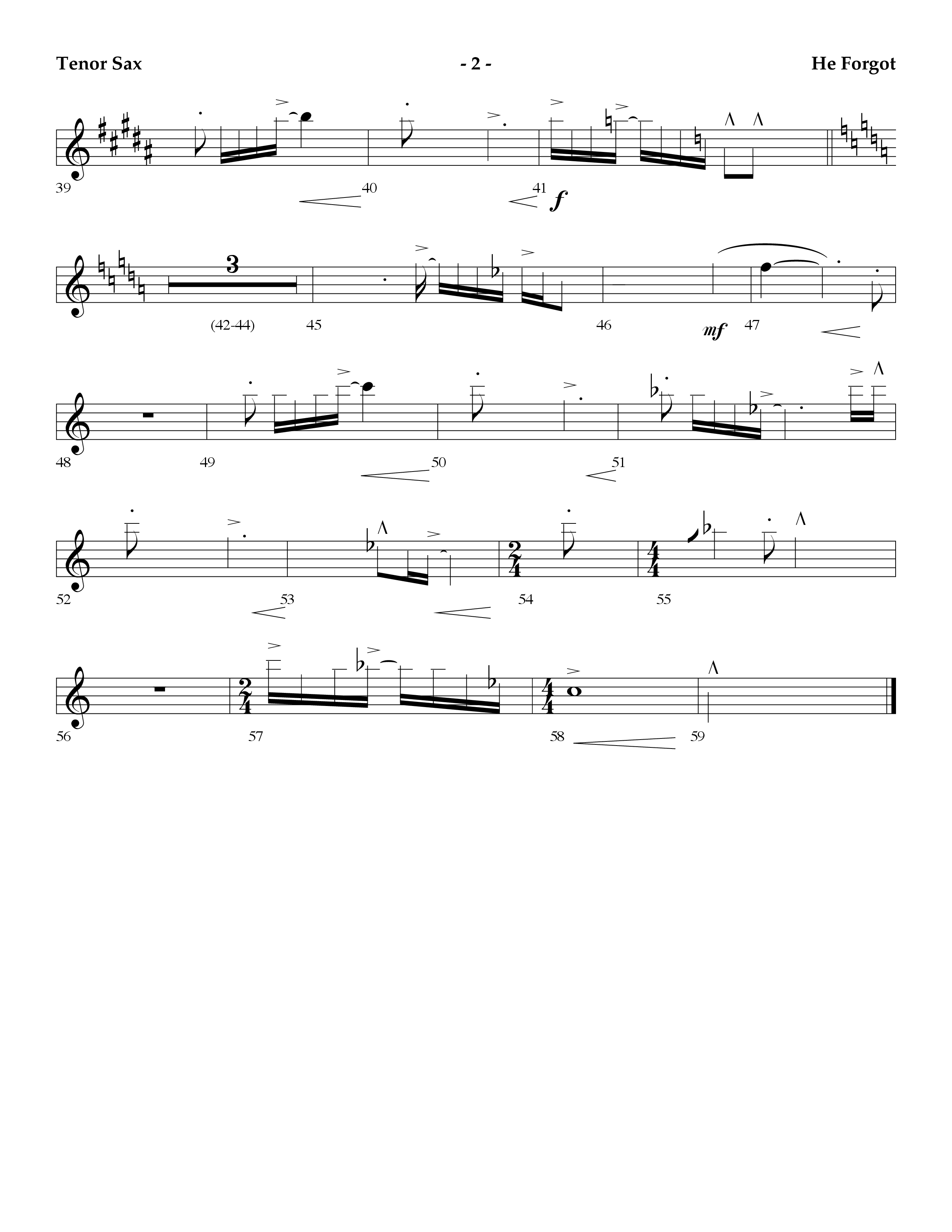 He Forgot (Choral Anthem SATB) Tenor Sax 1 (Lifeway Choral / Arr. Cliff Duren)