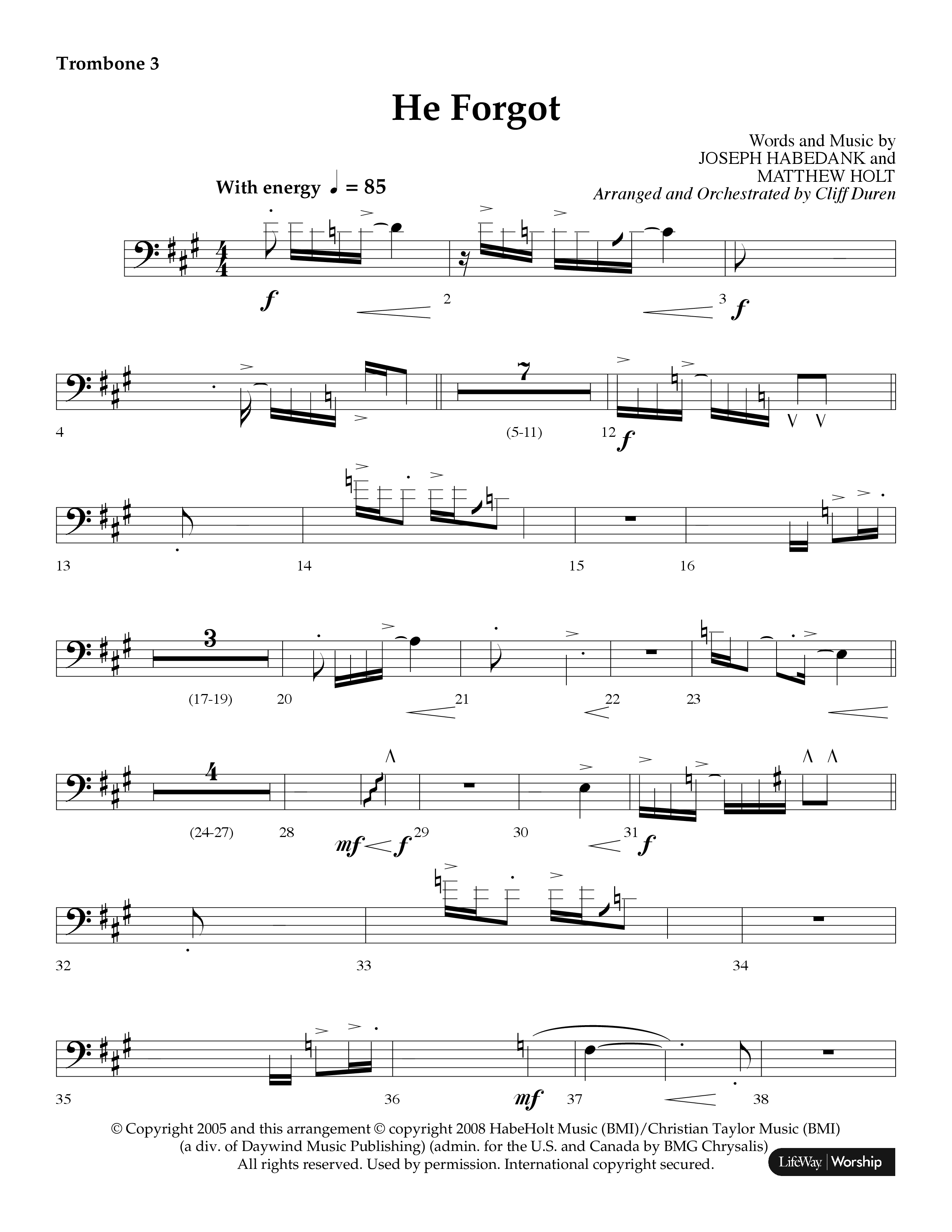 He Forgot (Choral Anthem SATB) Trombone 3 (Lifeway Choral / Arr. Cliff Duren)