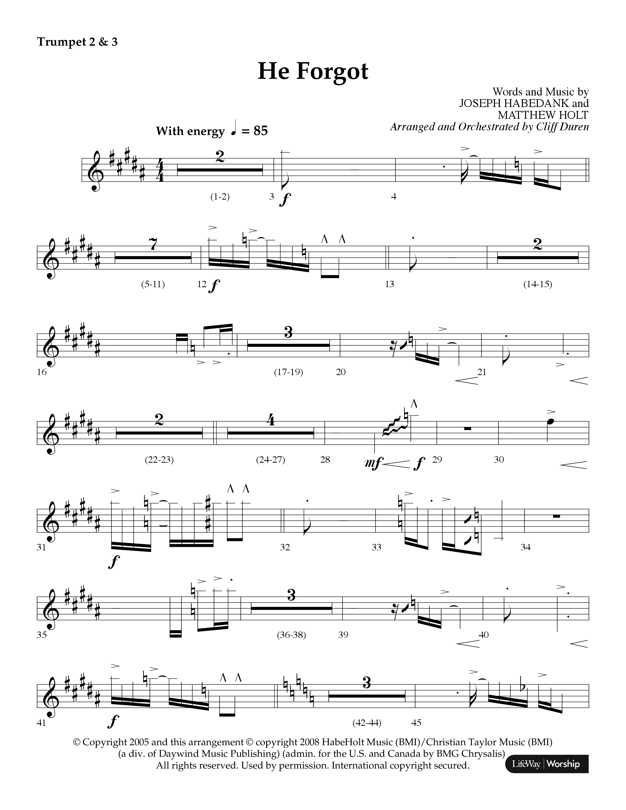 He Forgot (Choral Anthem SATB) Trumpet 2/3 (Lifeway Choral / Arr. Cliff Duren)