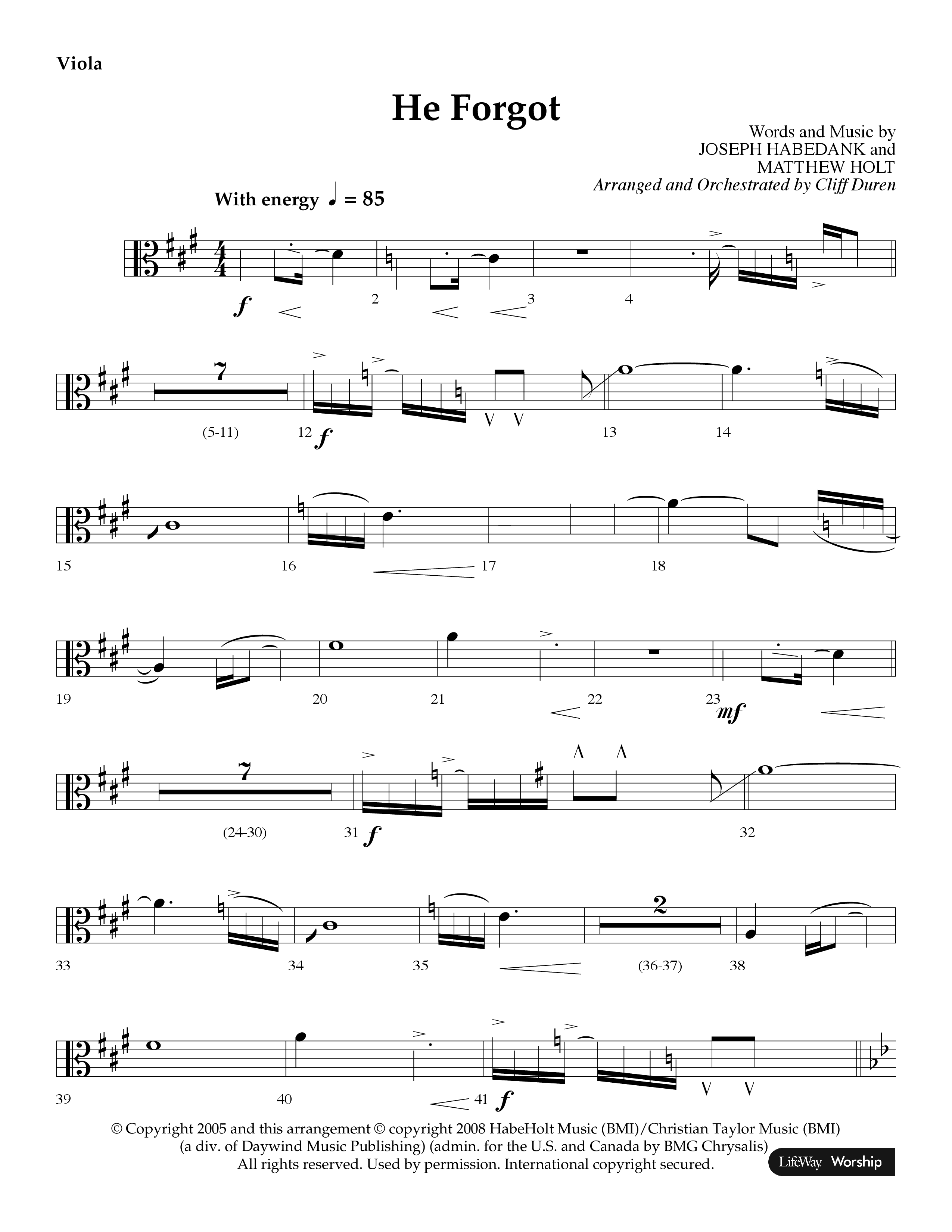 He Forgot (Choral Anthem SATB) Viola (Lifeway Choral / Arr. Cliff Duren)