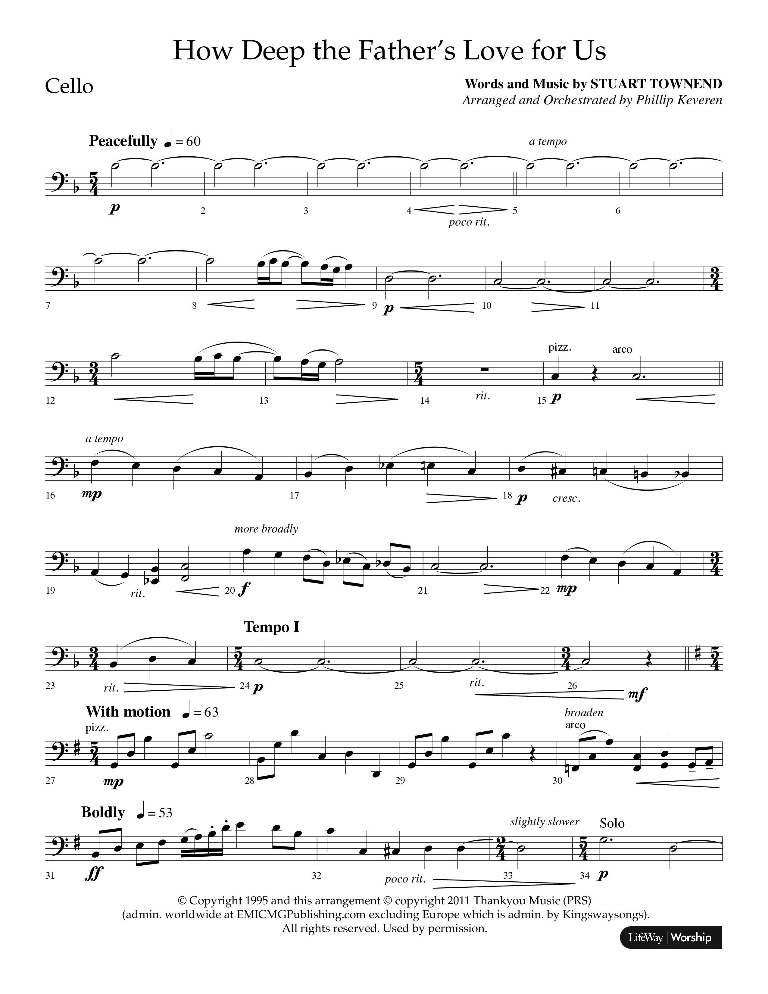 How Deep The Father's Love For Us (Choral Anthem SATB) Cello (Lifeway Choral / Arr. Phillip Keveren)