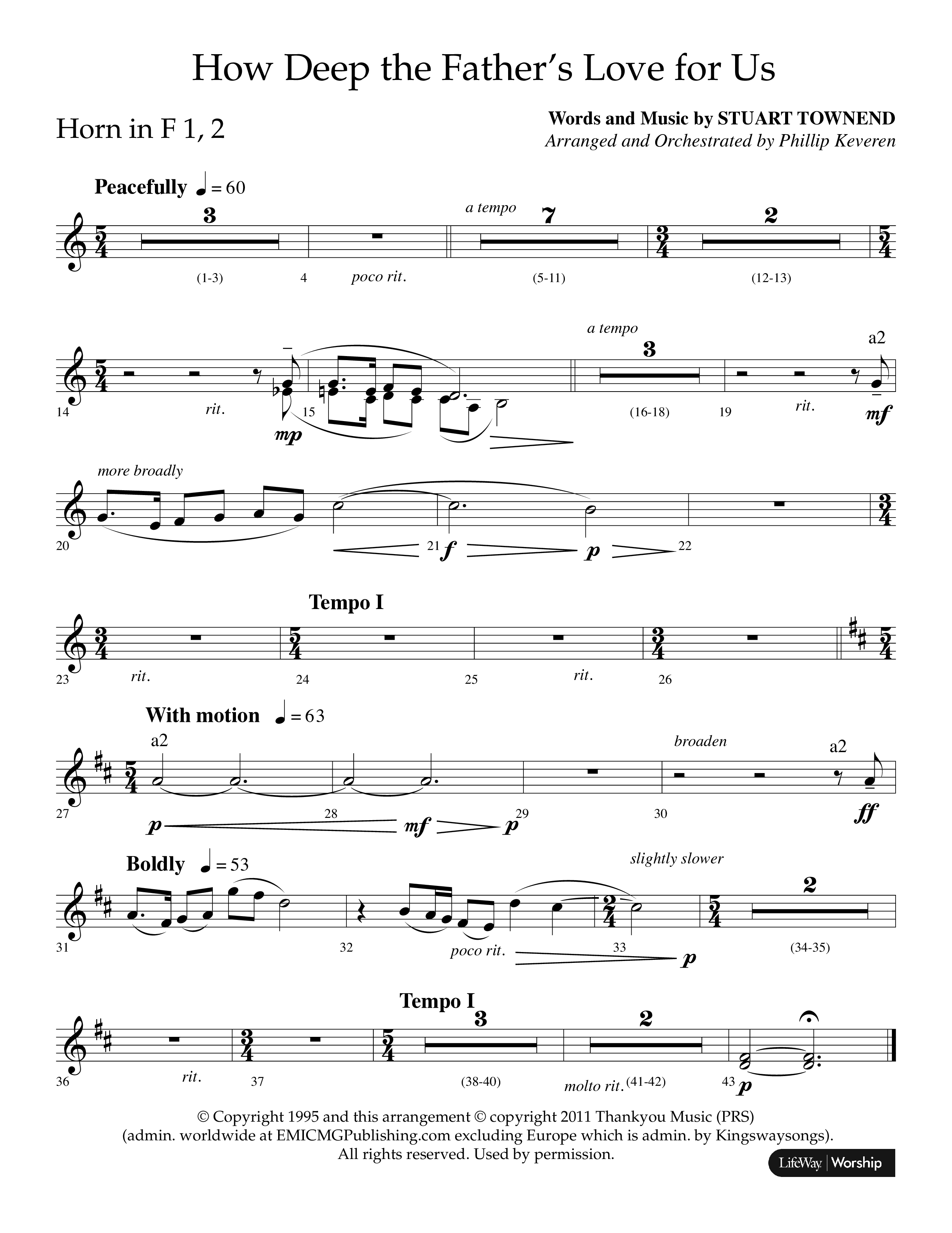 How Deep The Father's Love For Us (Choral Anthem SATB) French Horn 1/2 (Lifeway Choral / Arr. Phillip Keveren)