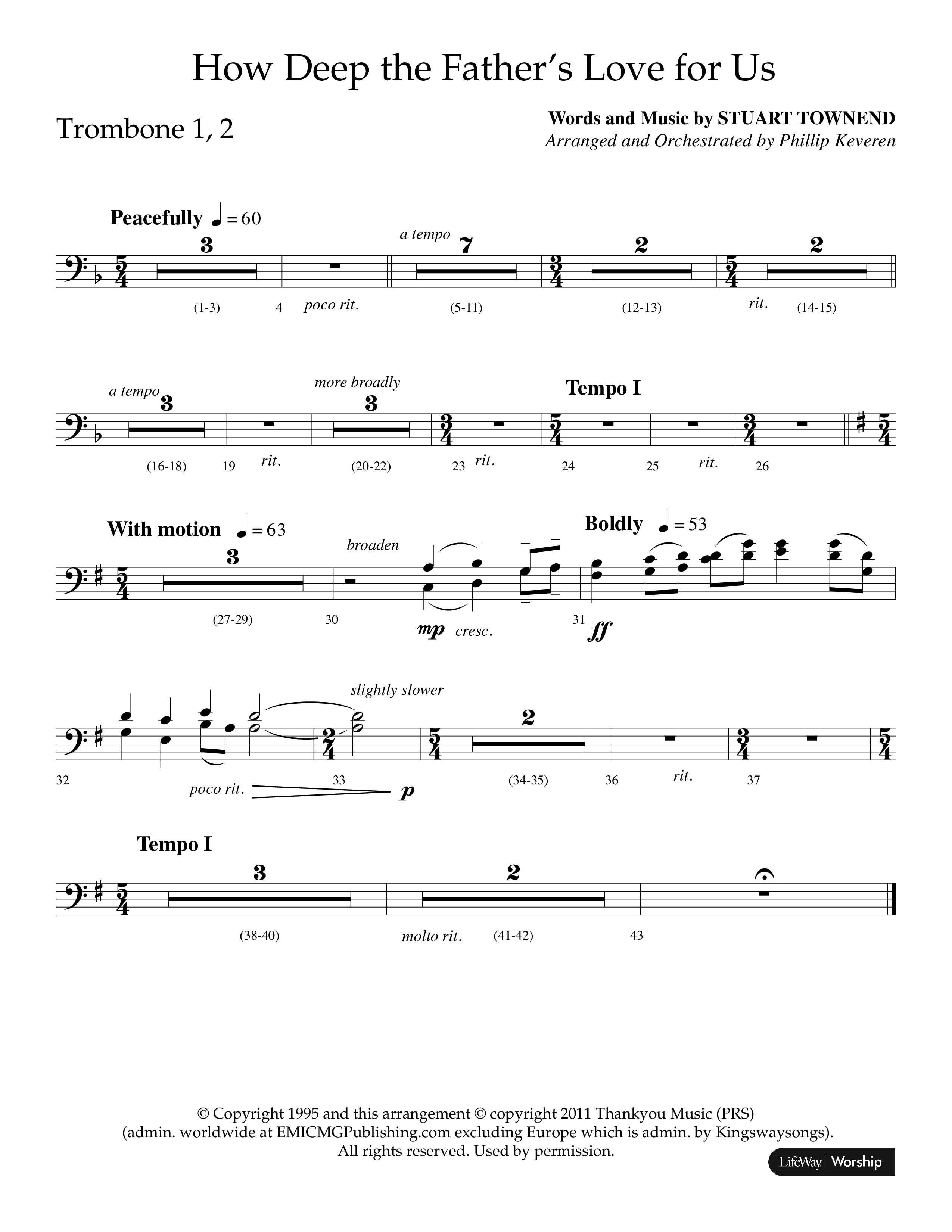 How Deep The Father's Love For Us (Choral Anthem SATB) Trombone 1/2 (Lifeway Choral / Arr. Phillip Keveren)