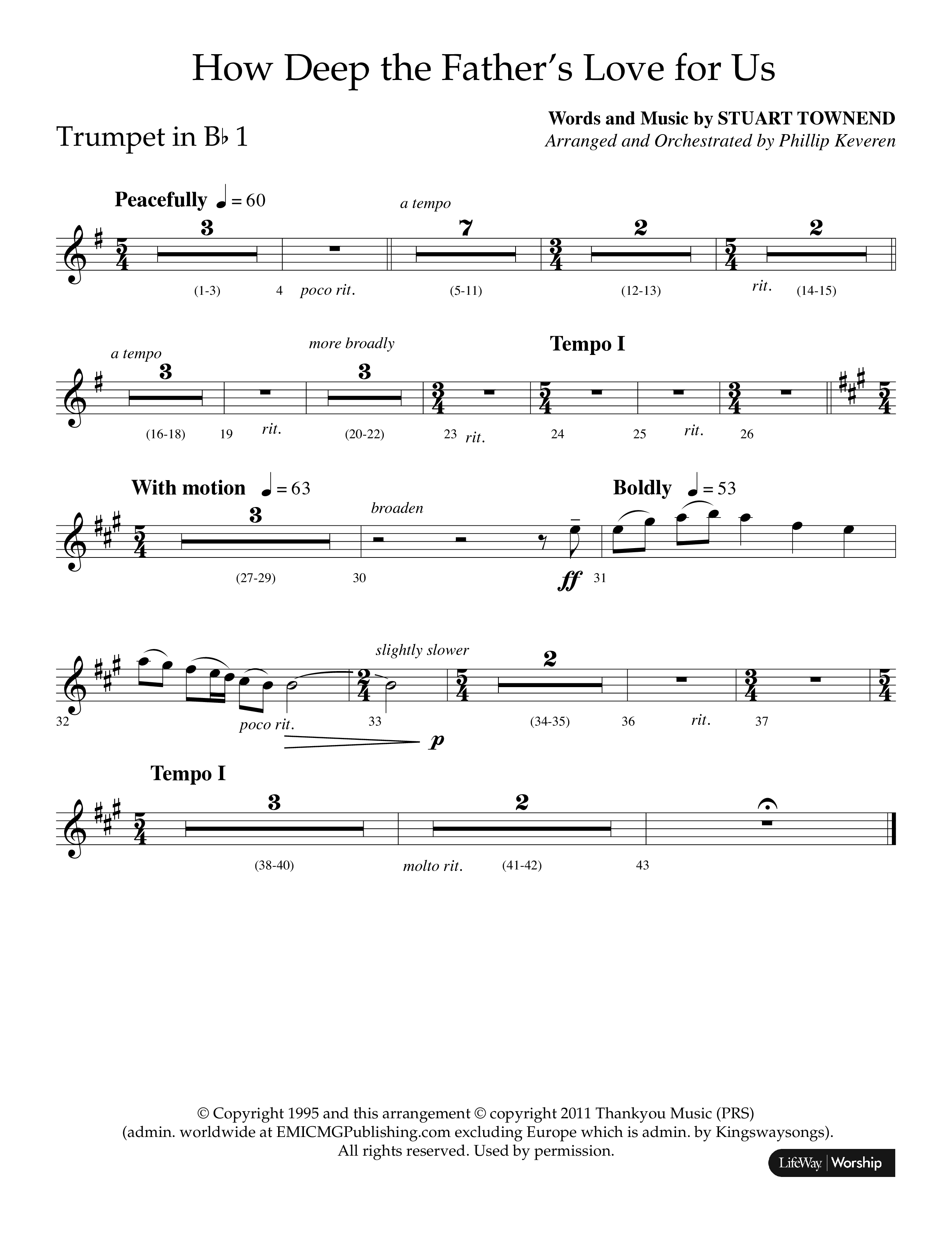 How Deep The Father's Love For Us (Choral Anthem SATB) Trumpet 1 (Lifeway Choral / Arr. Phillip Keveren)
