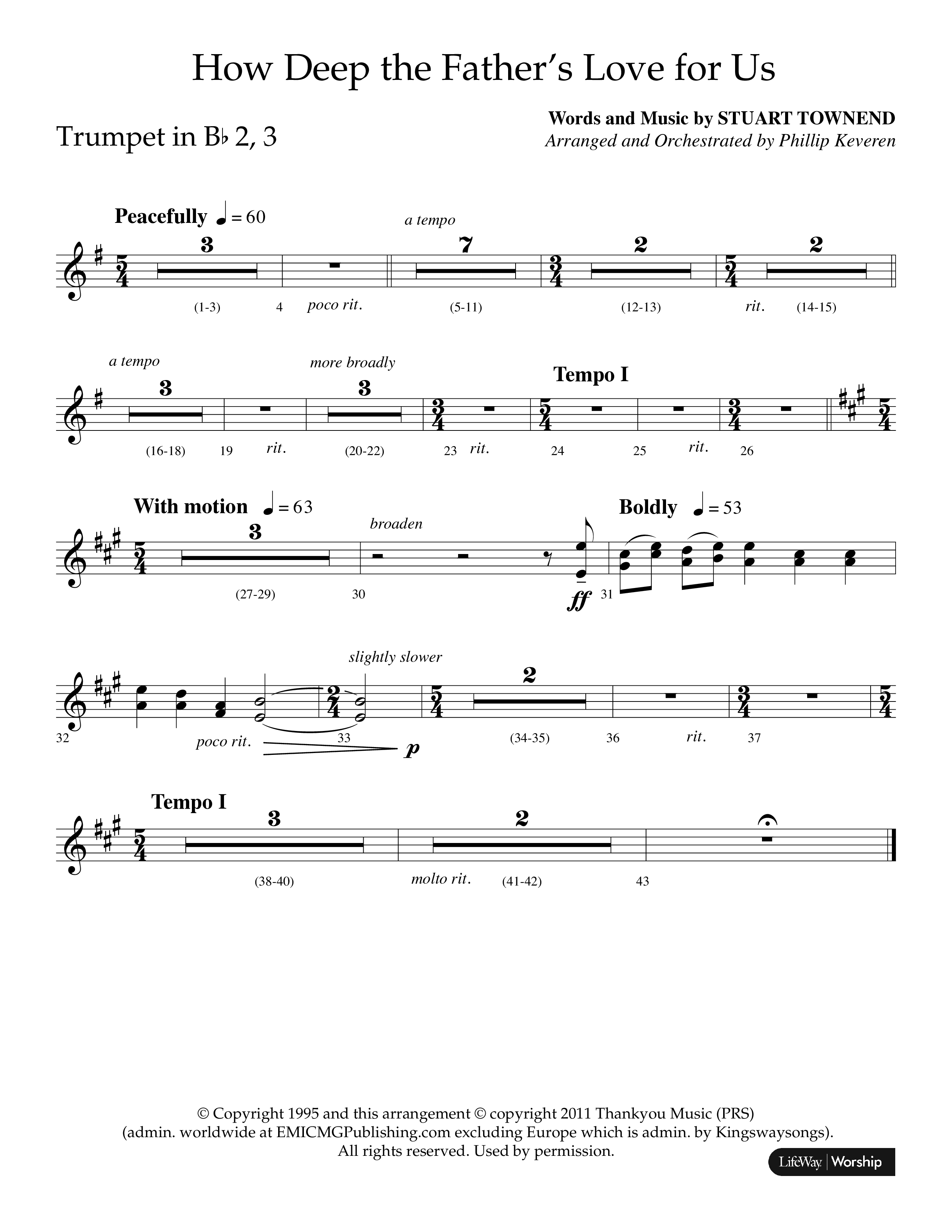 How Deep The Father's Love For Us (Choral Anthem SATB) Trumpet 2/3 (Lifeway Choral / Arr. Phillip Keveren)