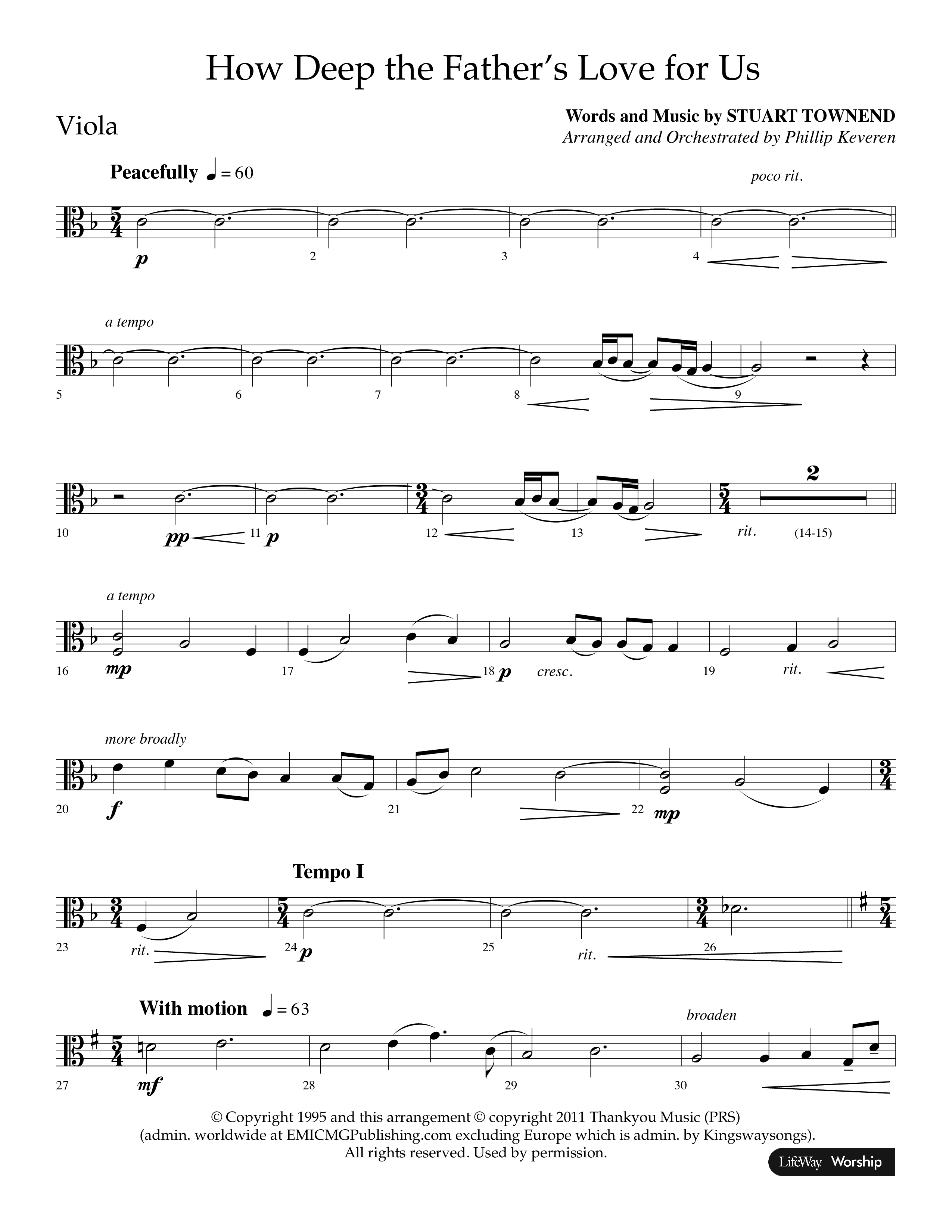 How Deep The Father's Love For Us (Choral Anthem SATB) Viola (Lifeway Choral / Arr. Phillip Keveren)