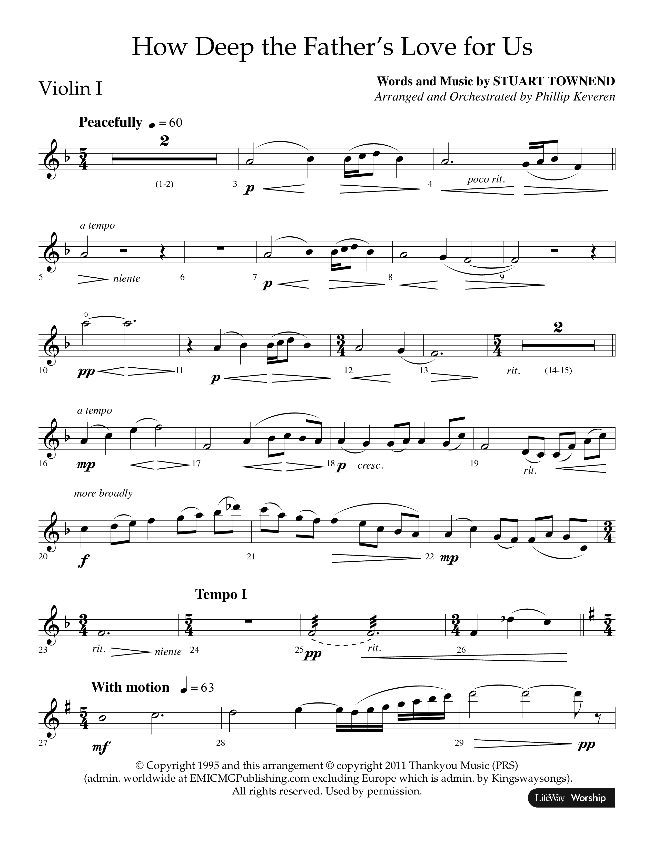 How Deep The Father's Love For Us (Choral Anthem SATB) Violin 1 (Lifeway Choral / Arr. Phillip Keveren)