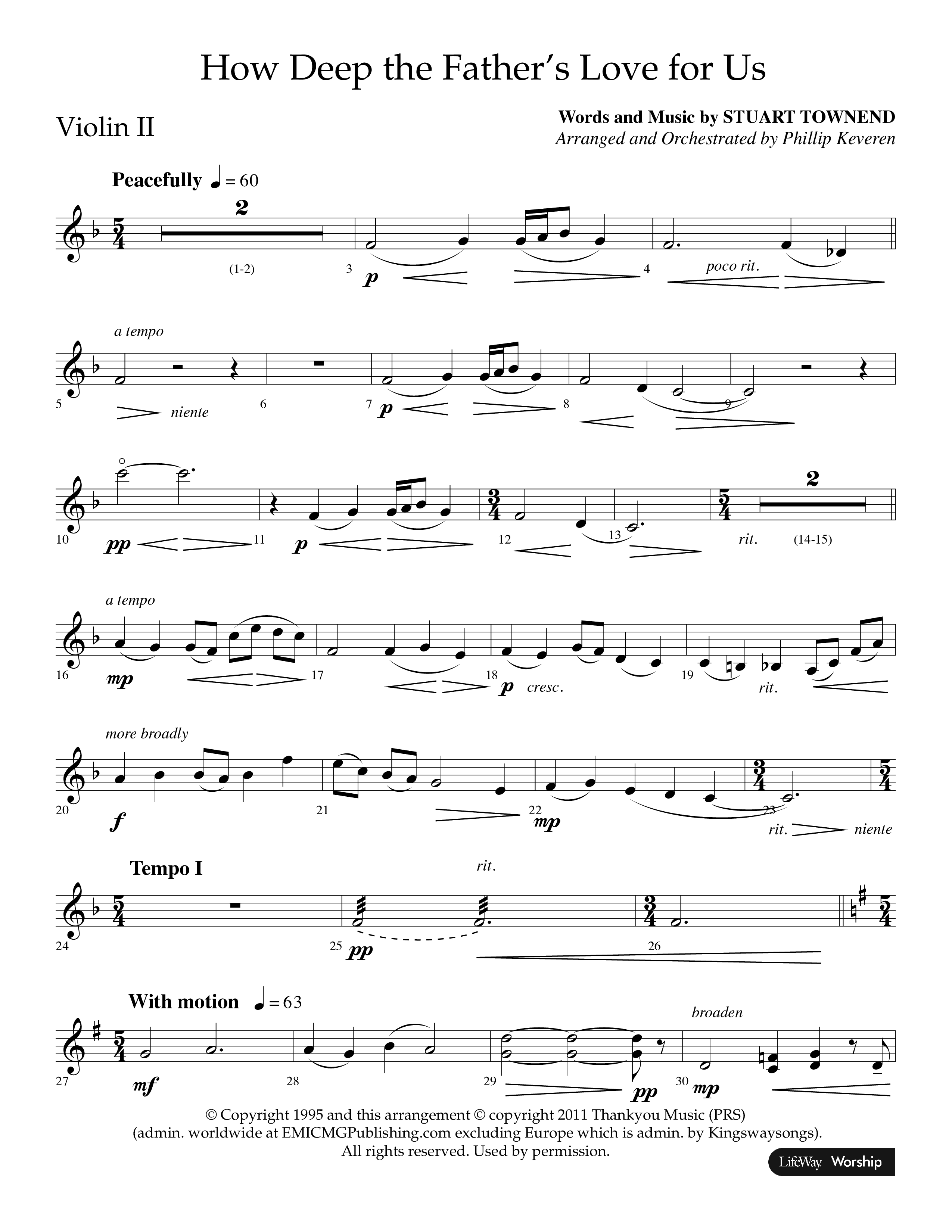 How Deep The Father's Love For Us (Choral Anthem SATB) Violin 2 (Lifeway Choral / Arr. Phillip Keveren)