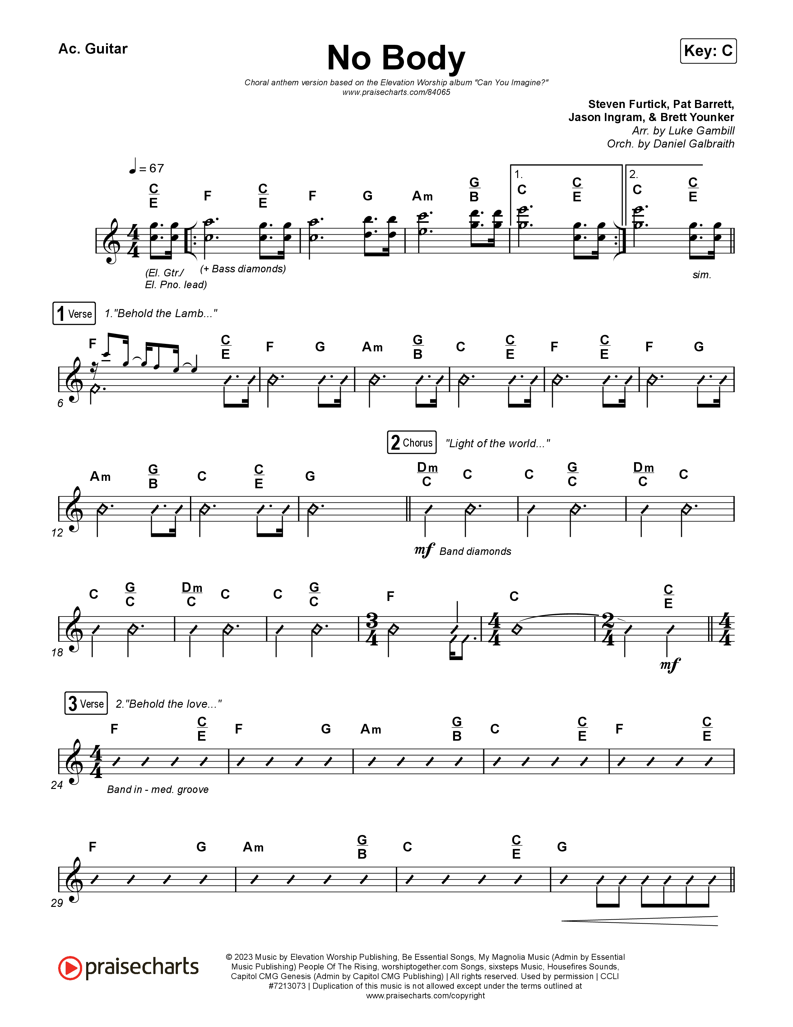 No Body (Choral Anthem SATB) Acoustic Guitar (Elevation Worship / Jonsal Barrientes / Arr. Luke Gambill)