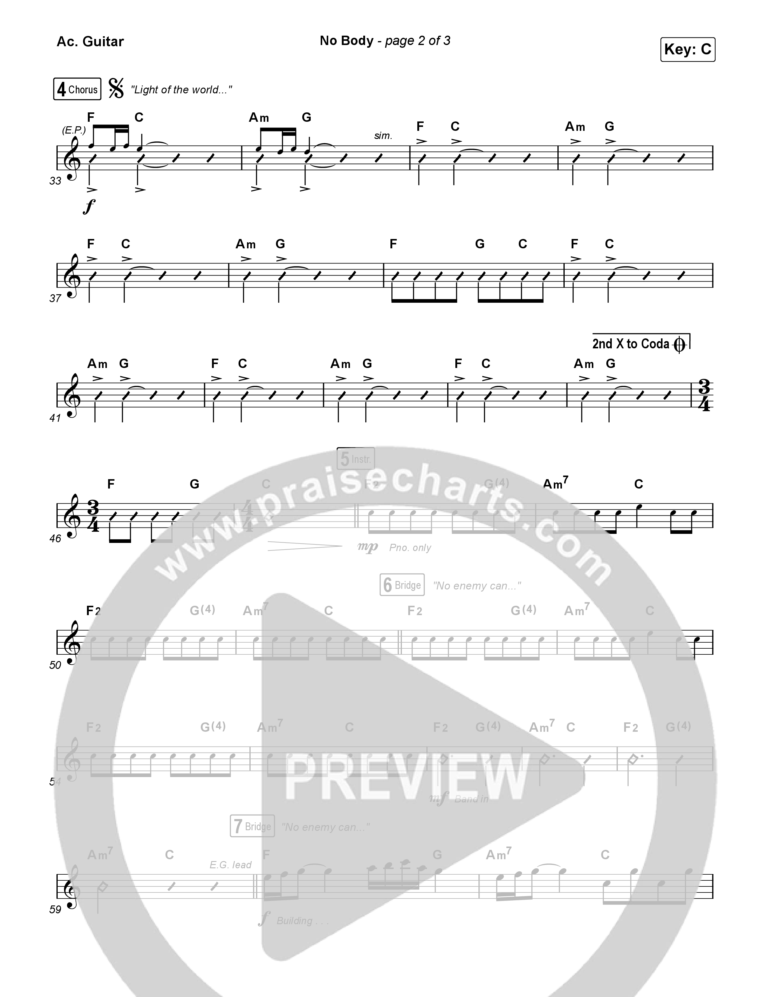 No Body (Choral Anthem SATB) Acoustic Guitar (Elevation Worship / Jonsal Barrientes / Arr. Luke Gambill)