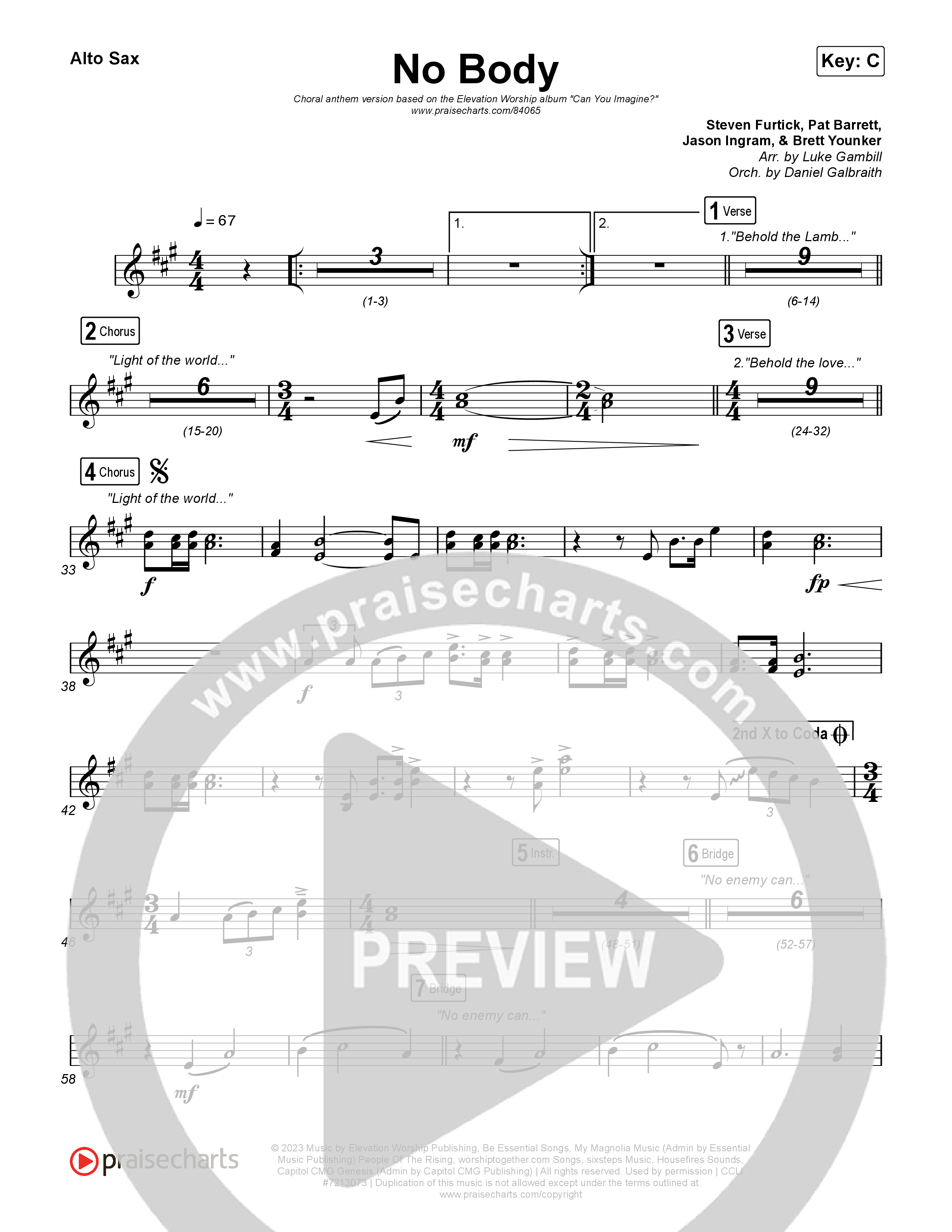 No Body (Choral Anthem SATB) Sax Pack (Elevation Worship / Jonsal Barrientes / Arr. Luke Gambill)
