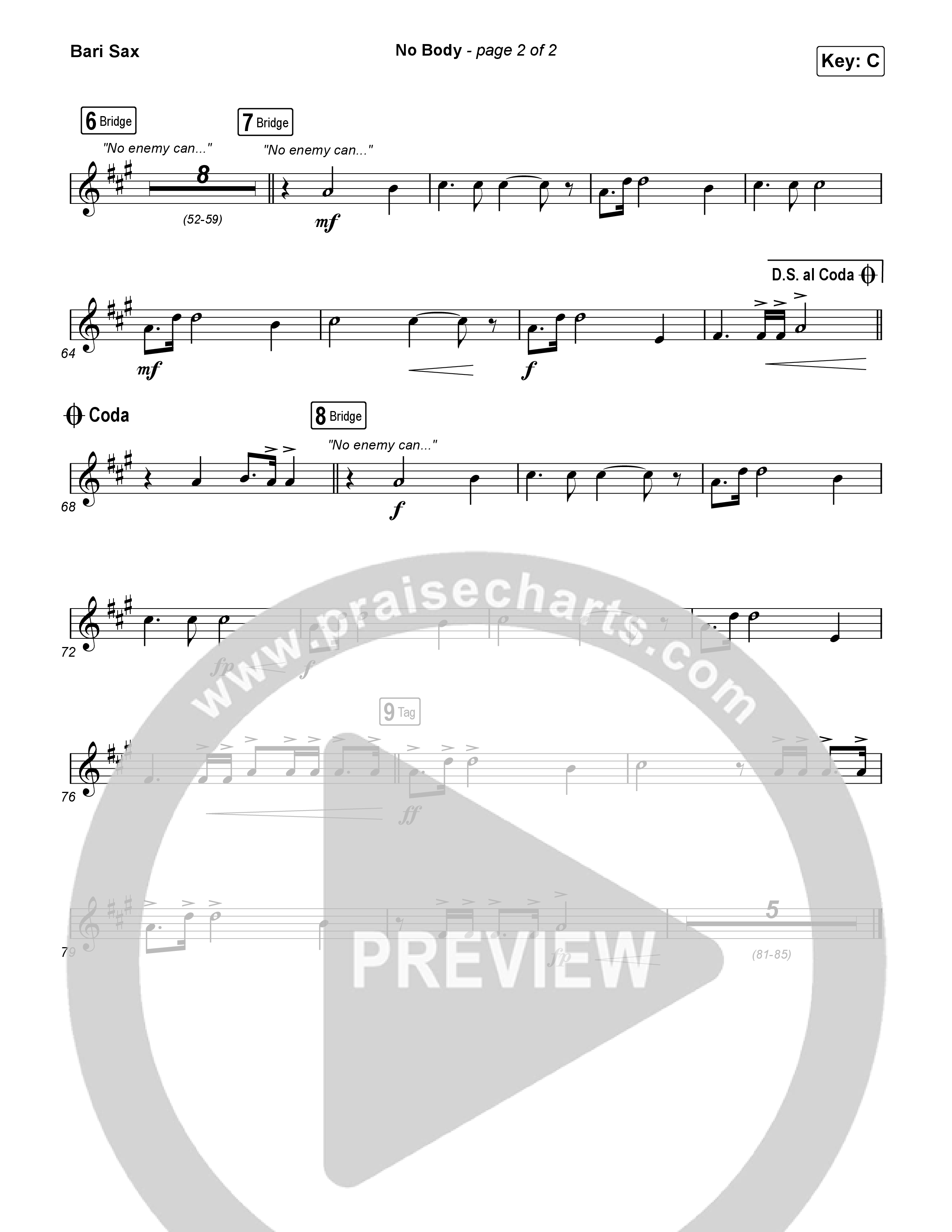 No Body (Choral Anthem SATB) Bari Sax (Elevation Worship / Jonsal Barrientes / Arr. Luke Gambill)