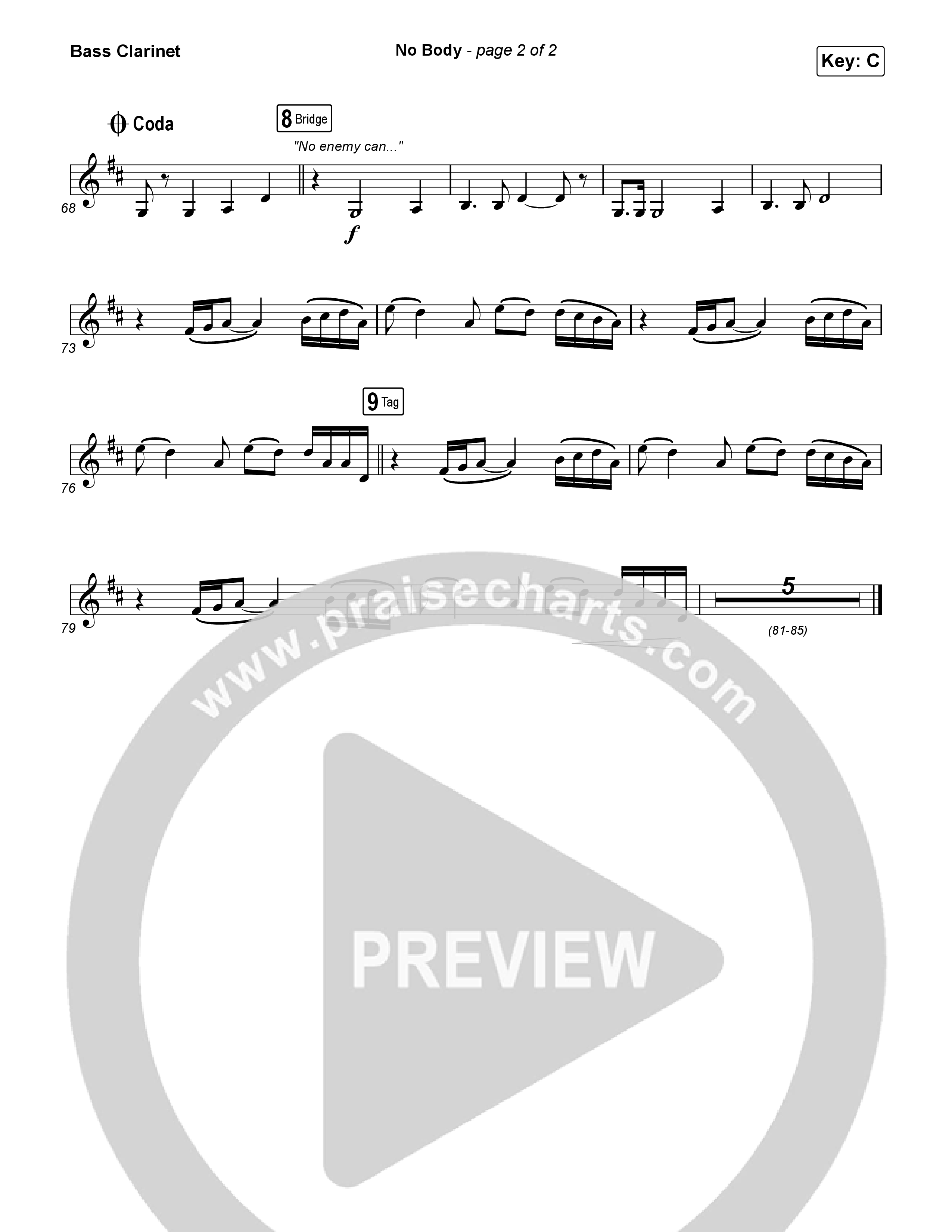 No Body (Choral Anthem SATB) Bass Clarinet (Elevation Worship / Jonsal Barrientes / Arr. Luke Gambill)