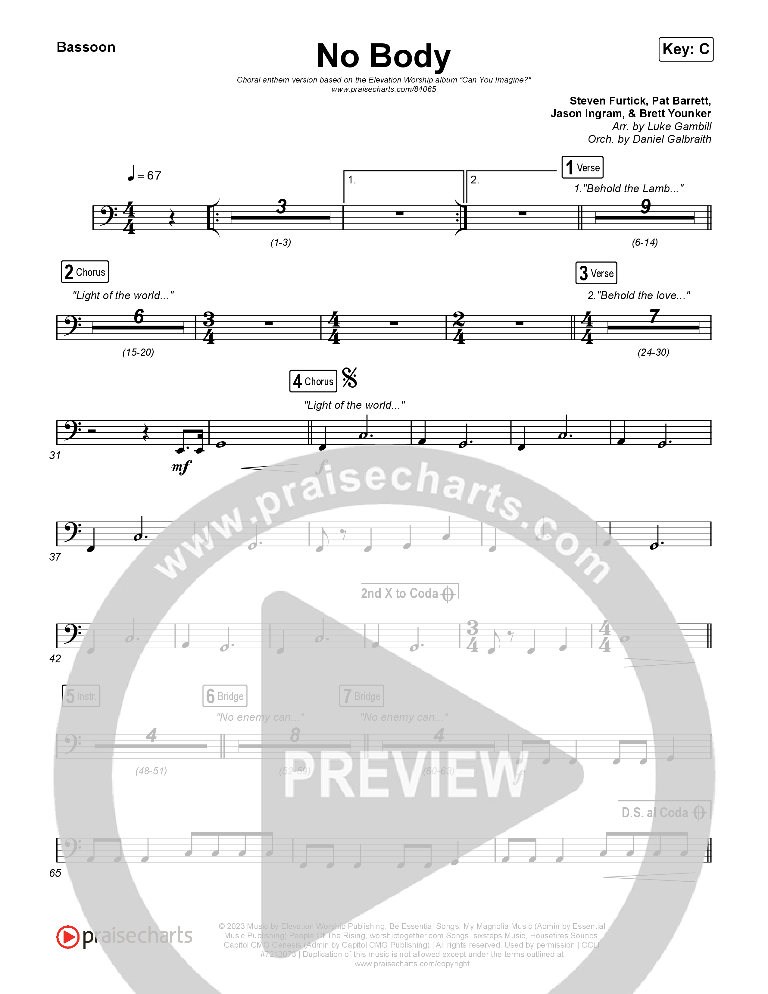 No Body (Choral Anthem SATB) Bassoon (Elevation Worship / Jonsal Barrientes / Arr. Luke Gambill)