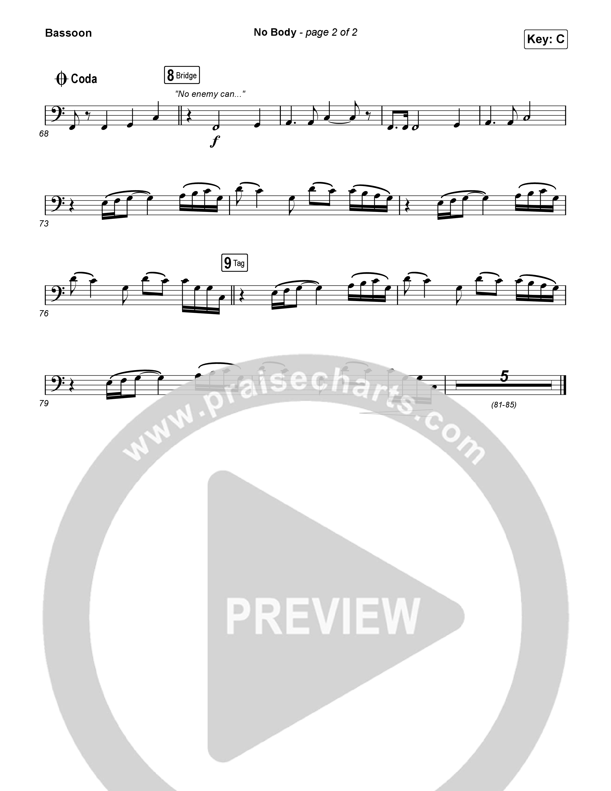 No Body (Choral Anthem SATB) Bassoon (Elevation Worship / Jonsal Barrientes / Arr. Luke Gambill)