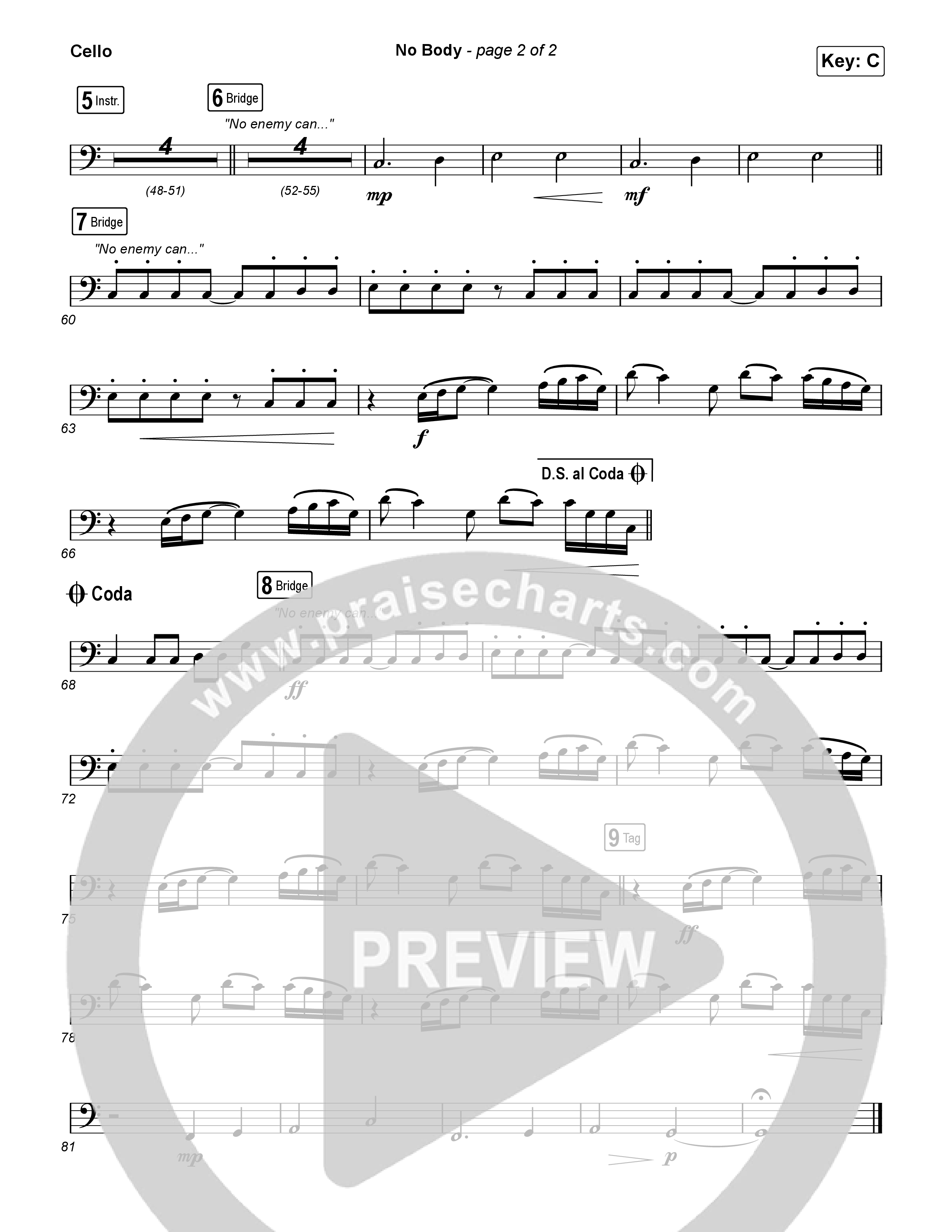 No Body (Choral Anthem SATB) Cello (Elevation Worship / Jonsal Barrientes / Arr. Luke Gambill)