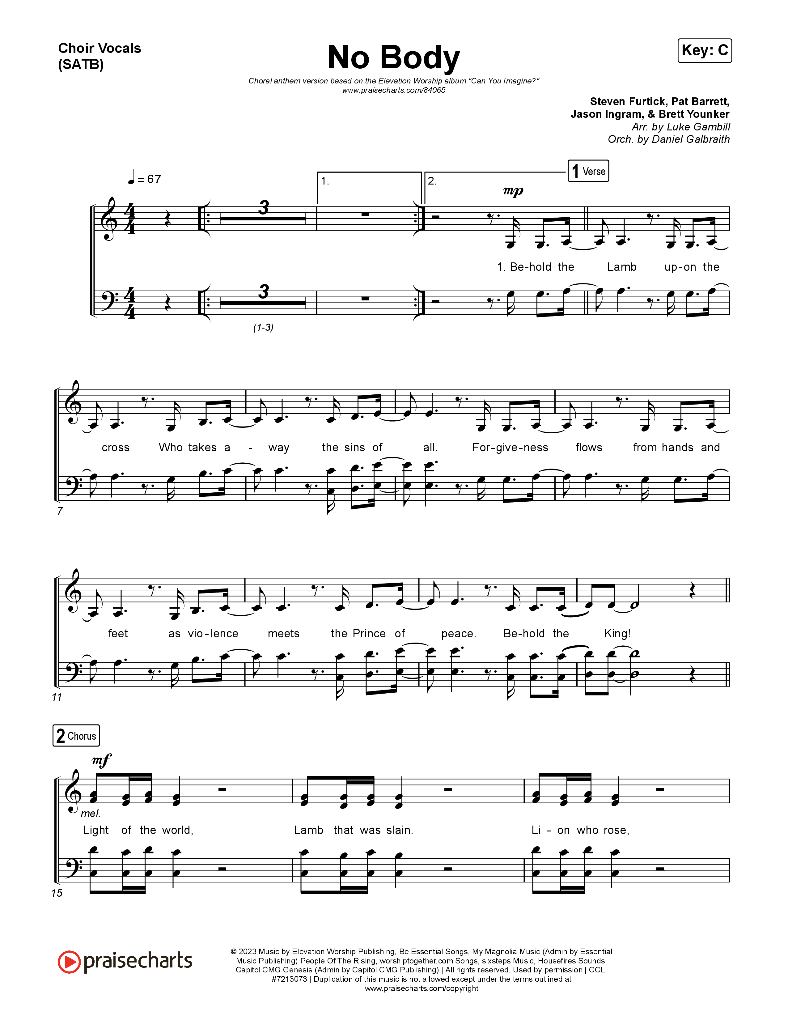 No Body (Choral Anthem SATB) Choir Sheet (SATB) (Elevation Worship / Jonsal Barrientes / Arr. Luke Gambill)