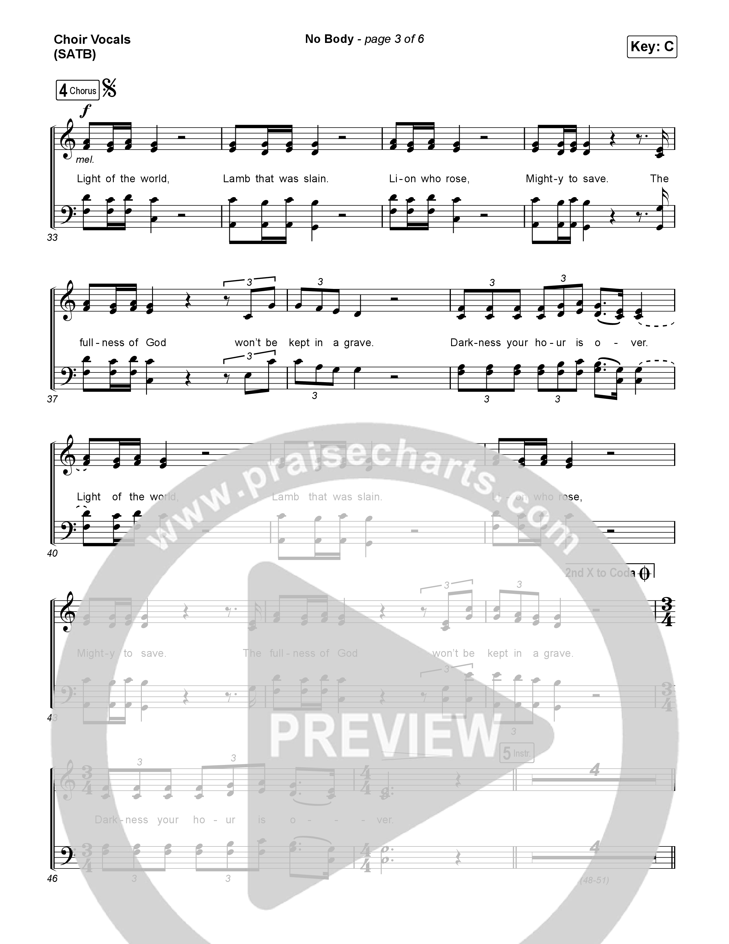 No Body (Choral Anthem SATB) Choir Sheet (SATB) (Elevation Worship / Jonsal Barrientes / Arr. Luke Gambill)