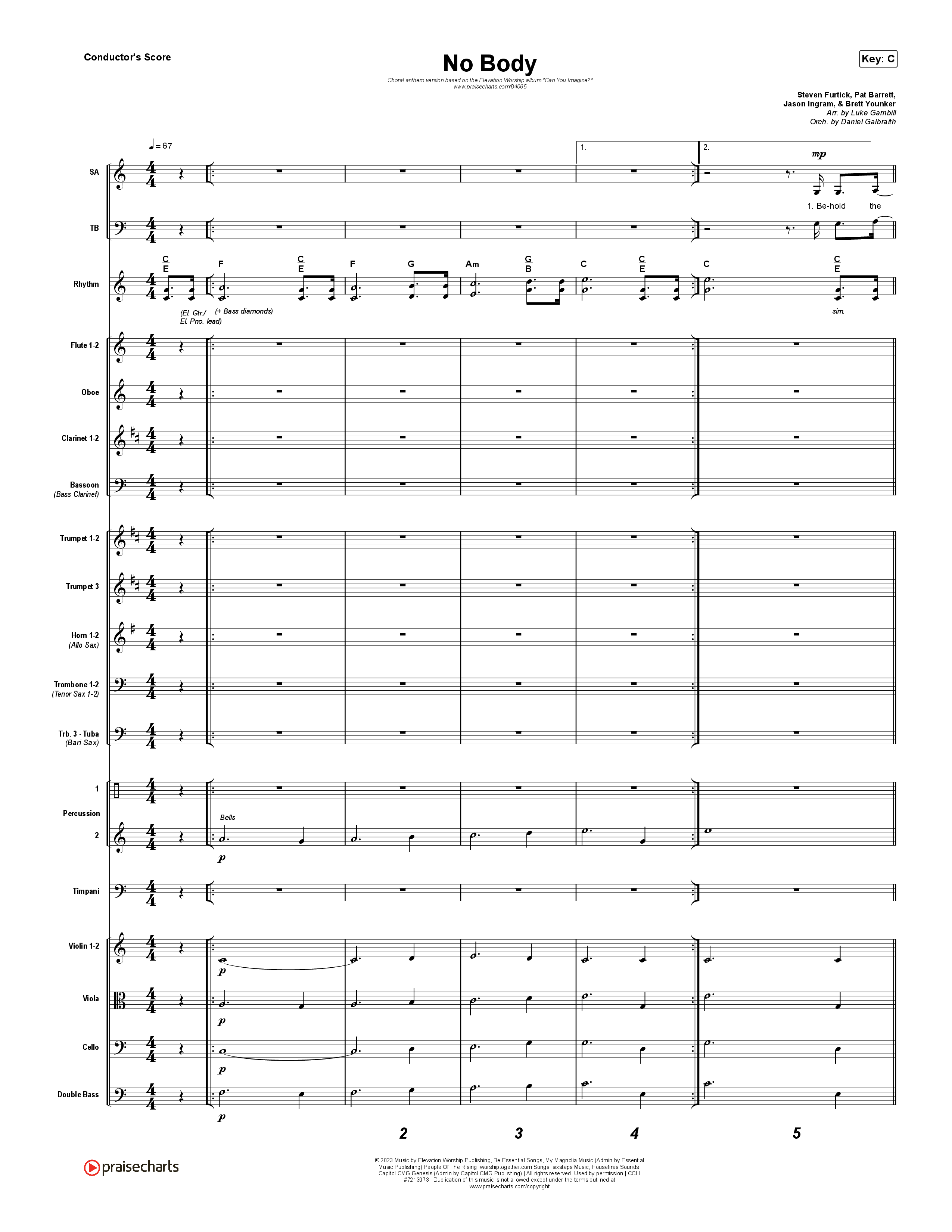 No Body (Choral Anthem SATB) Orchestration (Elevation Worship / Jonsal Barrientes / Arr. Luke Gambill)