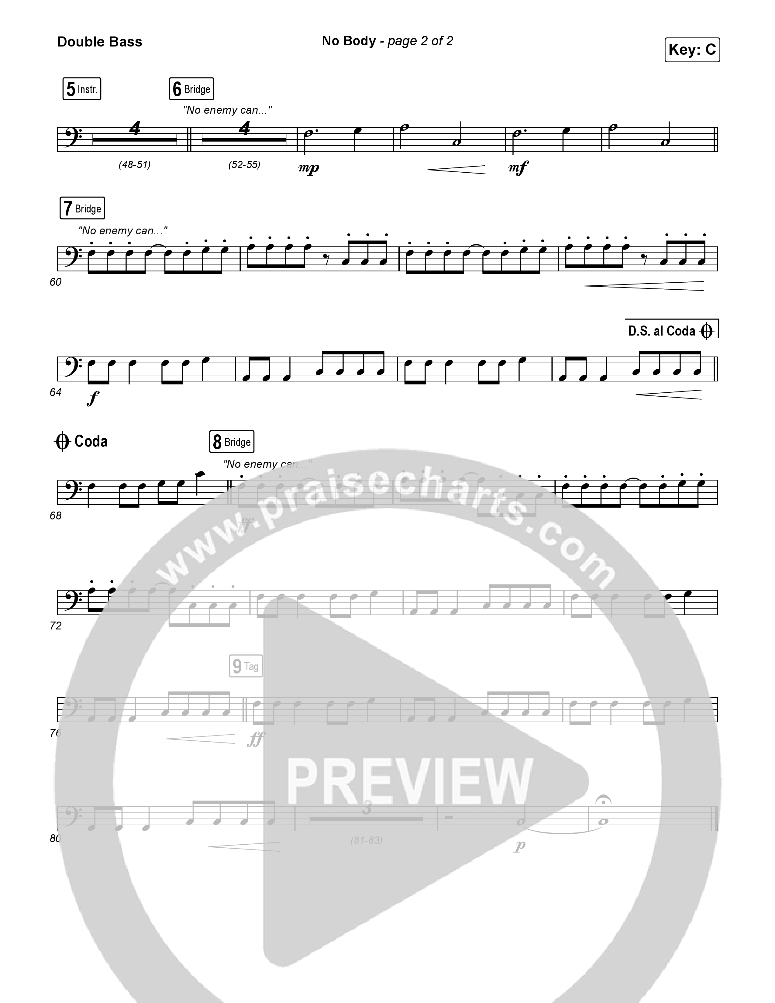 No Body (Choral Anthem SATB) String Bass (Elevation Worship / Jonsal Barrientes / Arr. Luke Gambill)