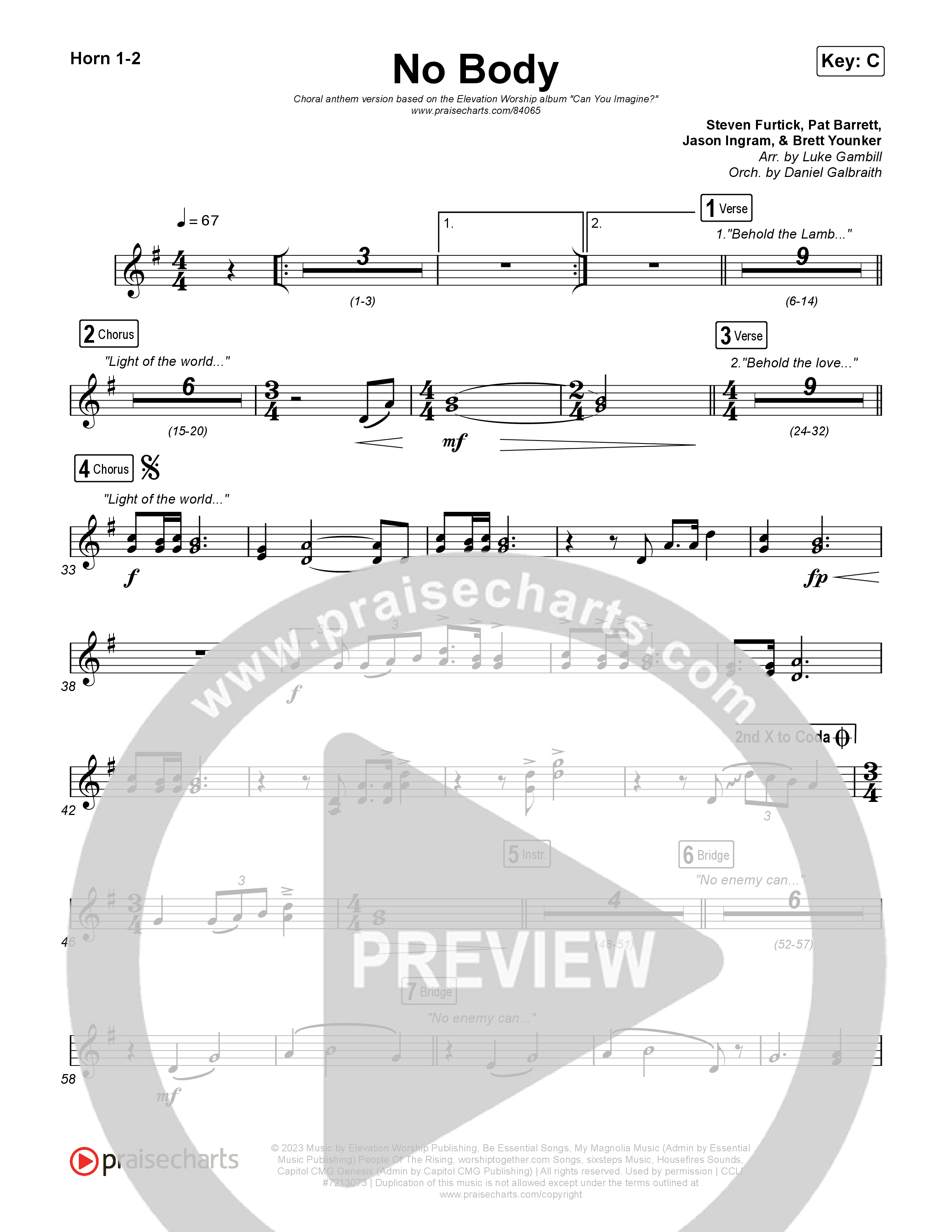 No Body (Choral Anthem SATB) Brass Pack (Elevation Worship / Jonsal Barrientes / Arr. Luke Gambill)