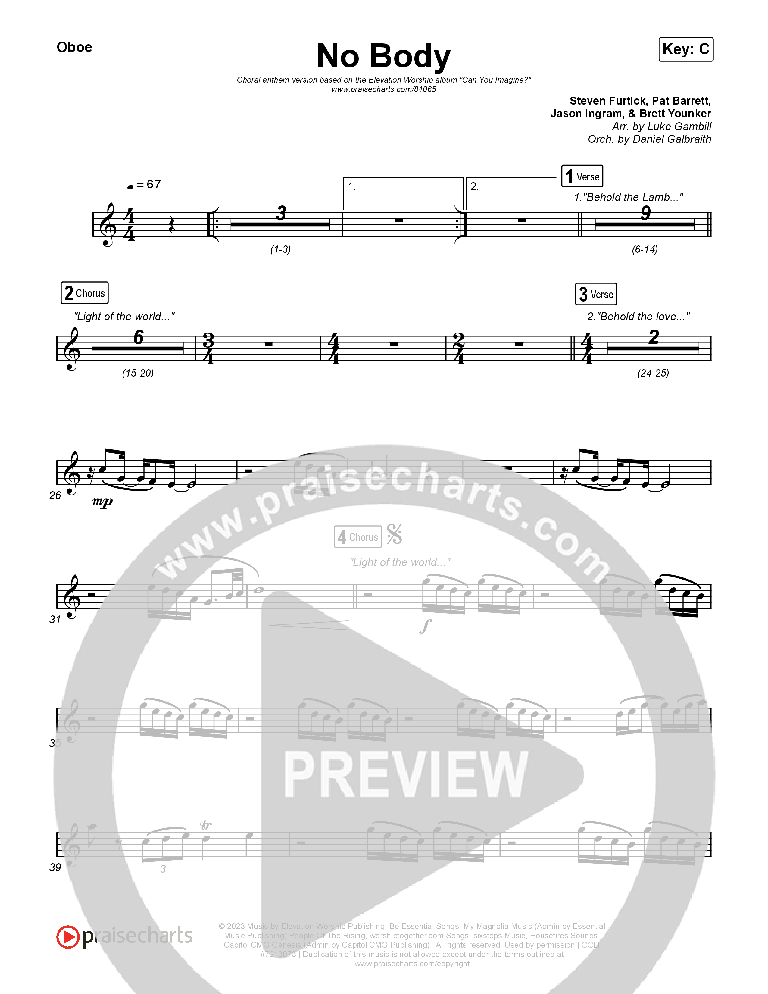 No Body (Choral Anthem SATB) Wind Pack (Elevation Worship / Jonsal Barrientes / Arr. Luke Gambill)