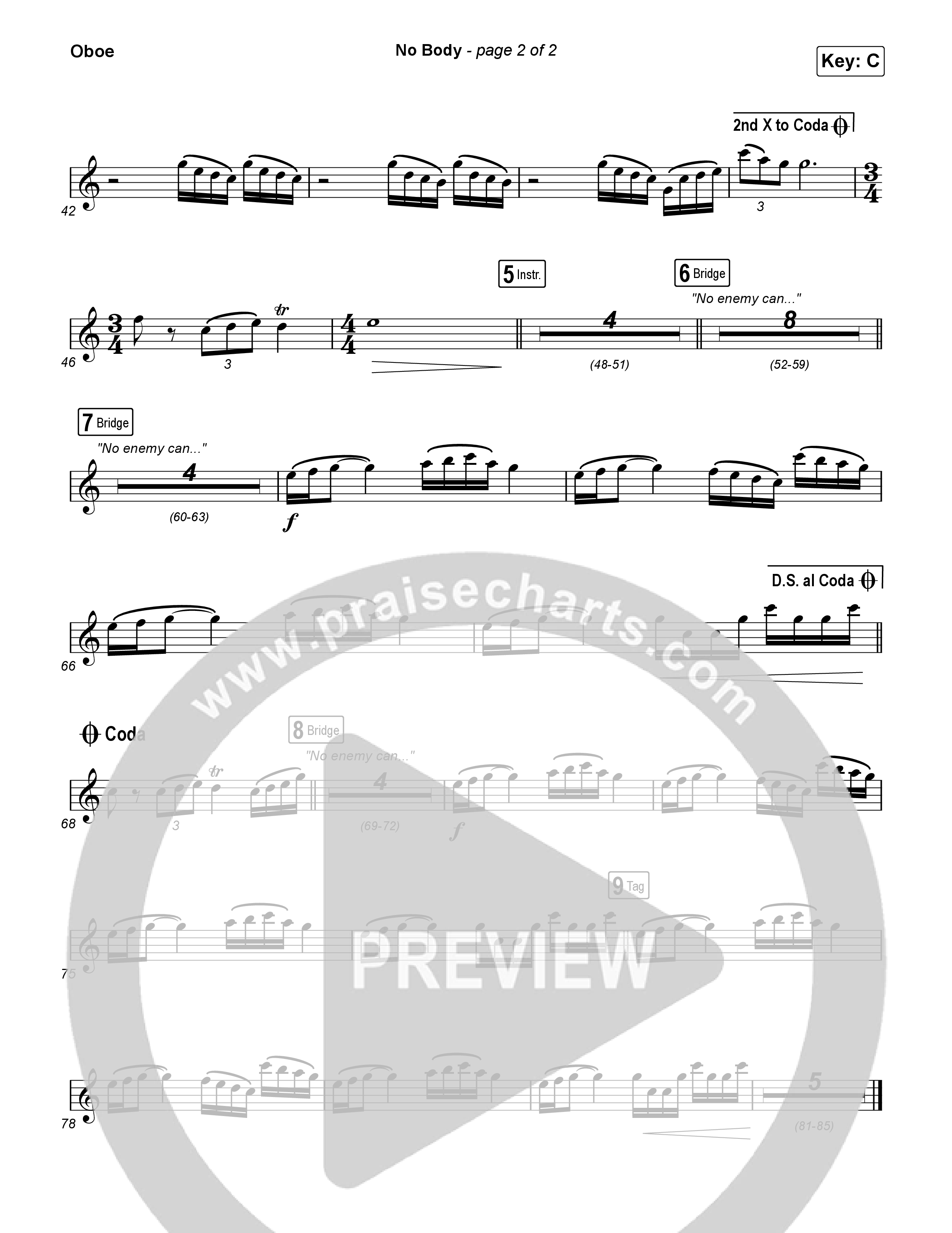 No Body (Choral Anthem SATB) Oboe (Elevation Worship / Jonsal Barrientes / Arr. Luke Gambill)