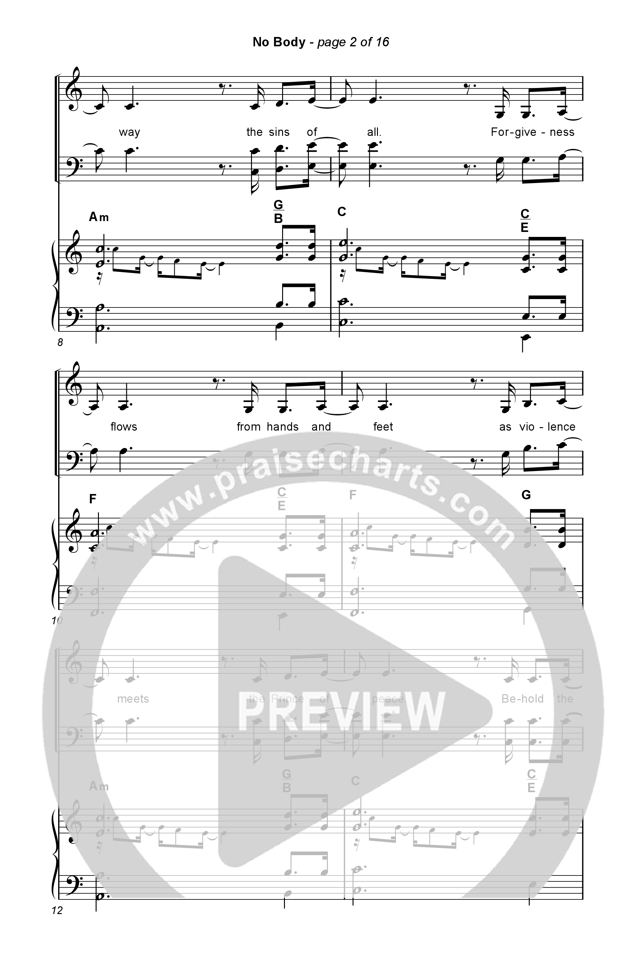 No Body (Choral Anthem SATB) Octavo (SATB & Pno) (Elevation Worship / Jonsal Barrientes / Arr. Luke Gambill)