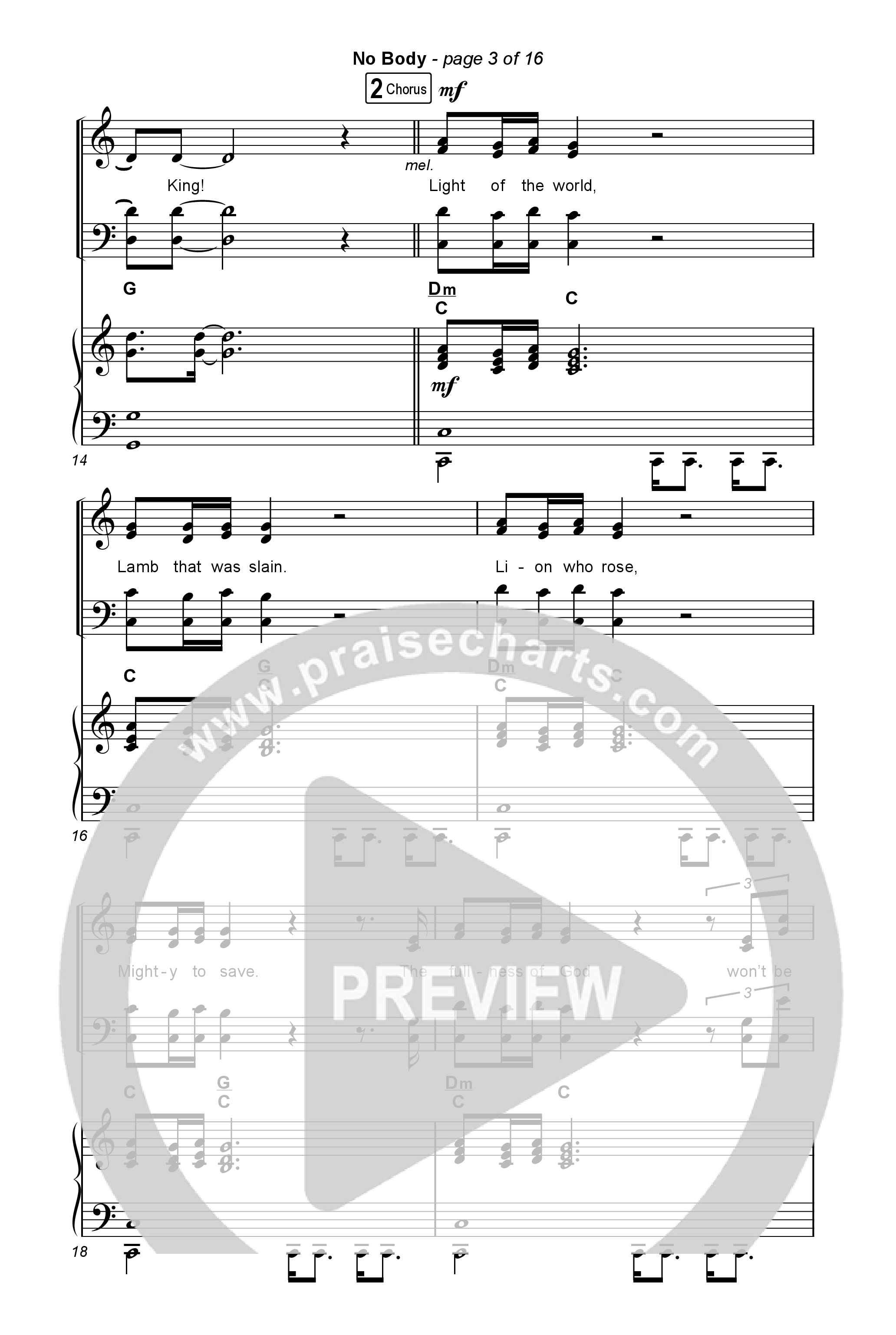 No Body (Choral Anthem SATB) Octavo (SATB & Pno) (Elevation Worship / Jonsal Barrientes / Arr. Luke Gambill)