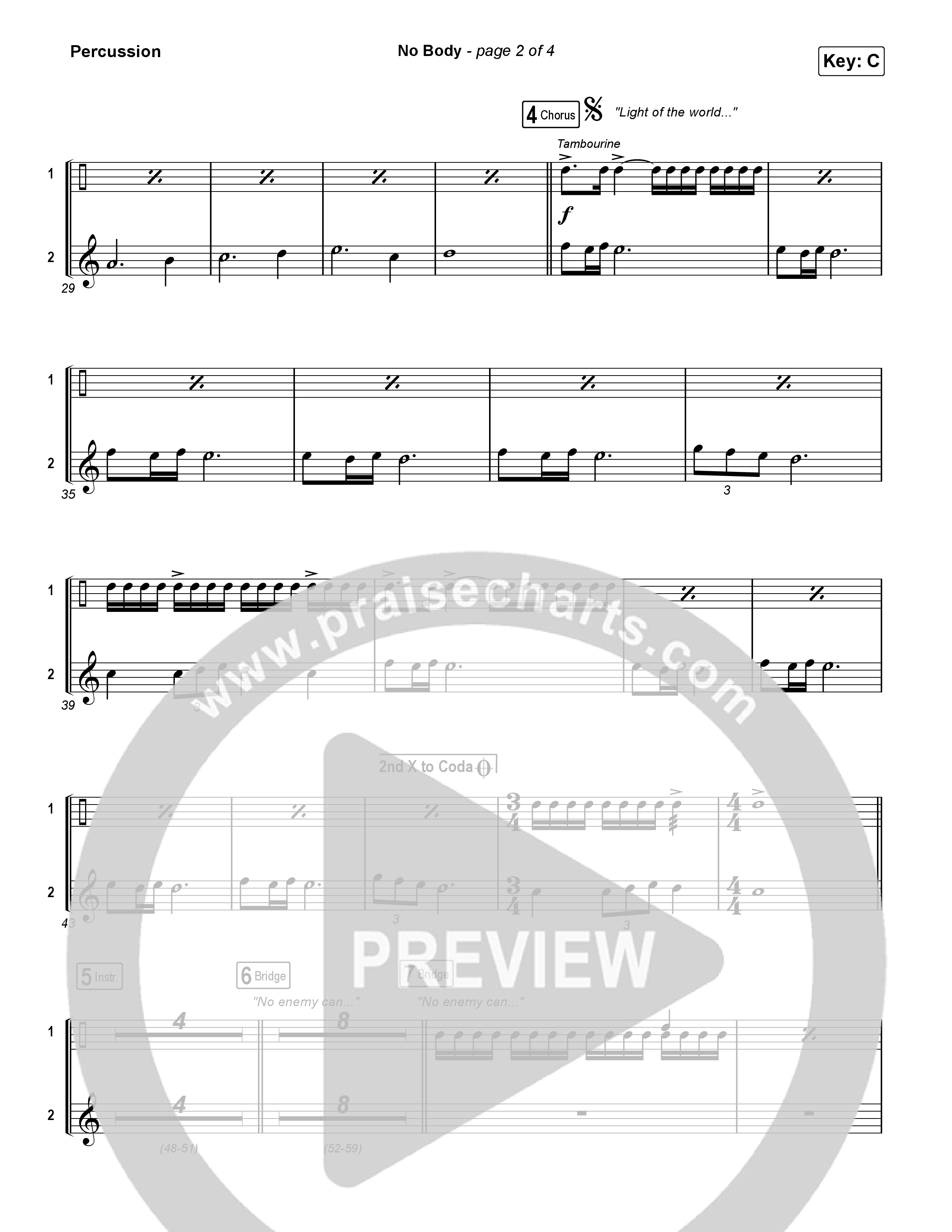 No Body (Choral Anthem SATB) Percussion (Elevation Worship / Jonsal Barrientes / Arr. Luke Gambill)