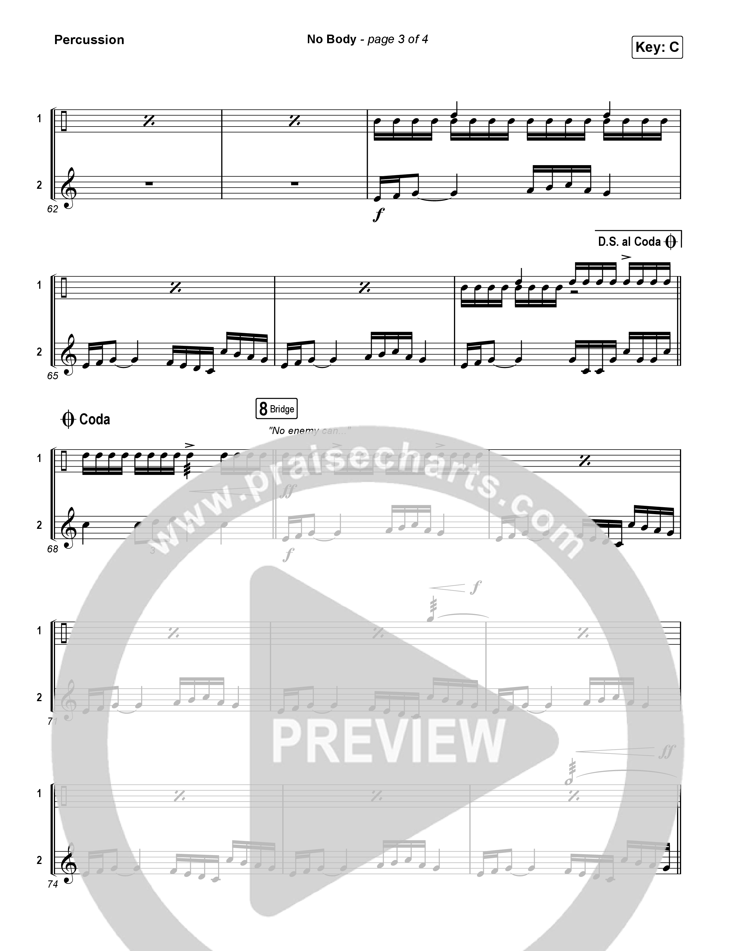 No Body (Choral Anthem SATB) Percussion (Elevation Worship / Jonsal Barrientes / Arr. Luke Gambill)