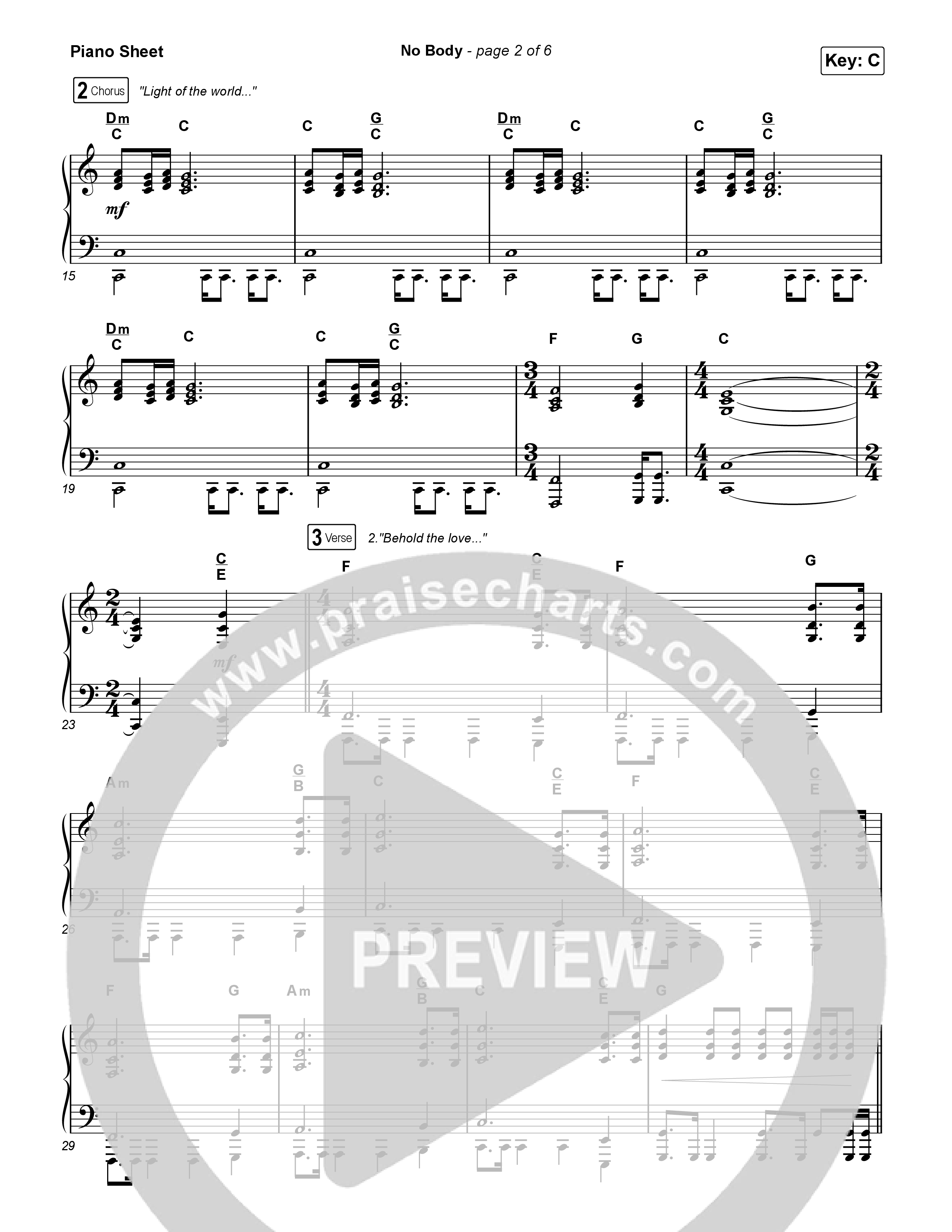 No Body (Choral Anthem SATB) Piano Sheet (Elevation Worship / Jonsal Barrientes / Arr. Luke Gambill)