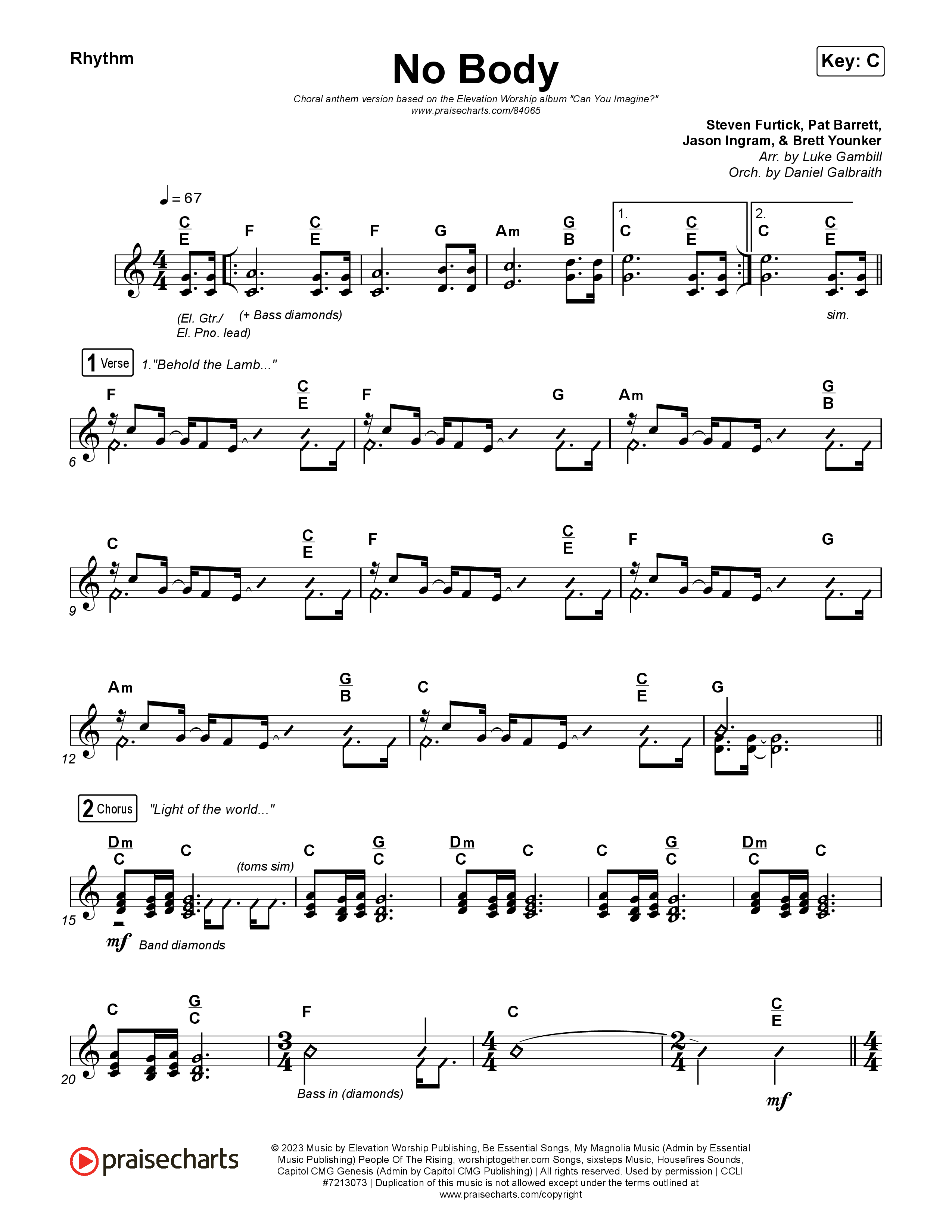 No Body (Choral Anthem SATB) Rhythm Chart (Elevation Worship / Jonsal Barrientes / Arr. Luke Gambill)