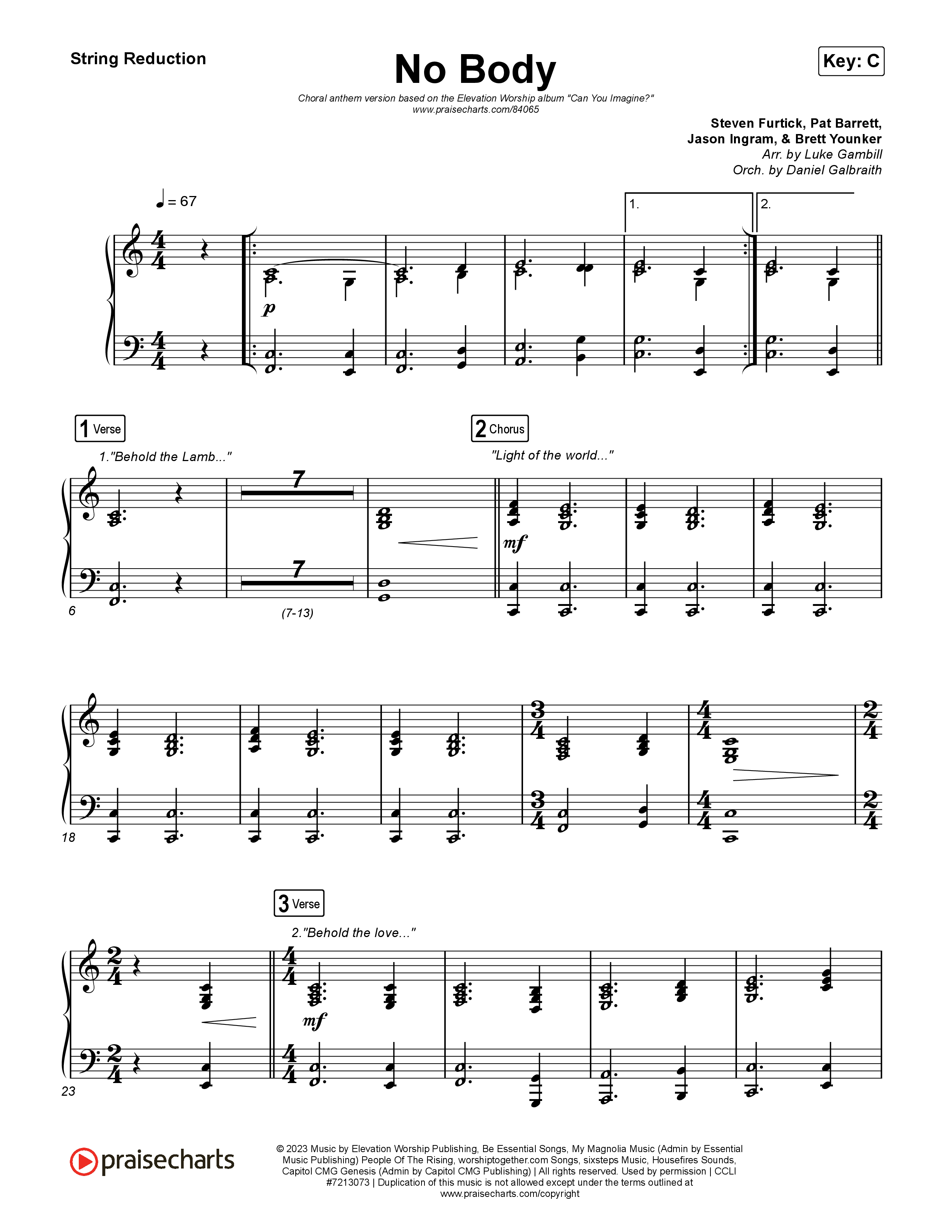 No Body (Choral Anthem SATB) String Reduction (Elevation Worship / Jonsal Barrientes / Arr. Luke Gambill)