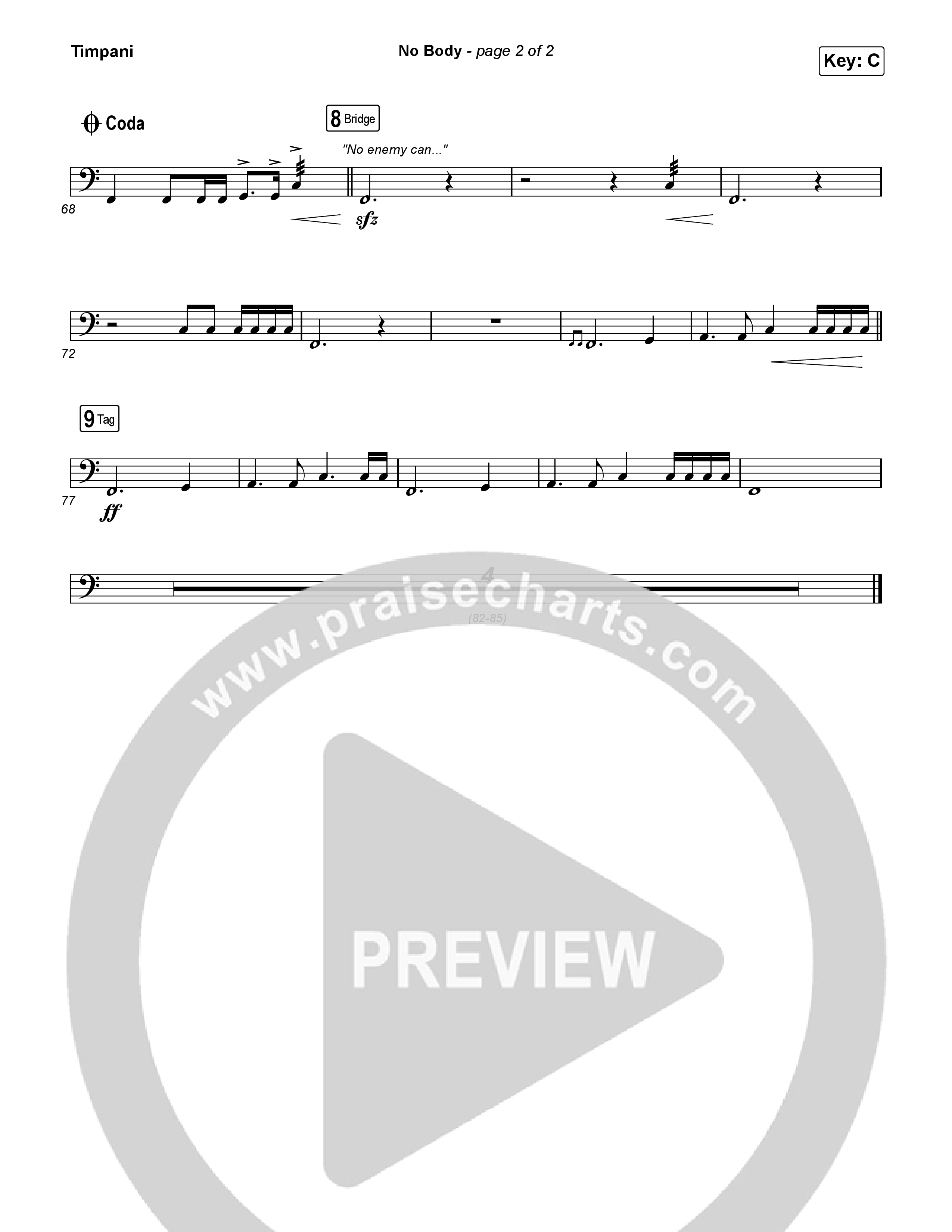 No Body (Choral Anthem SATB) Timpani (Elevation Worship / Jonsal Barrientes / Arr. Luke Gambill)