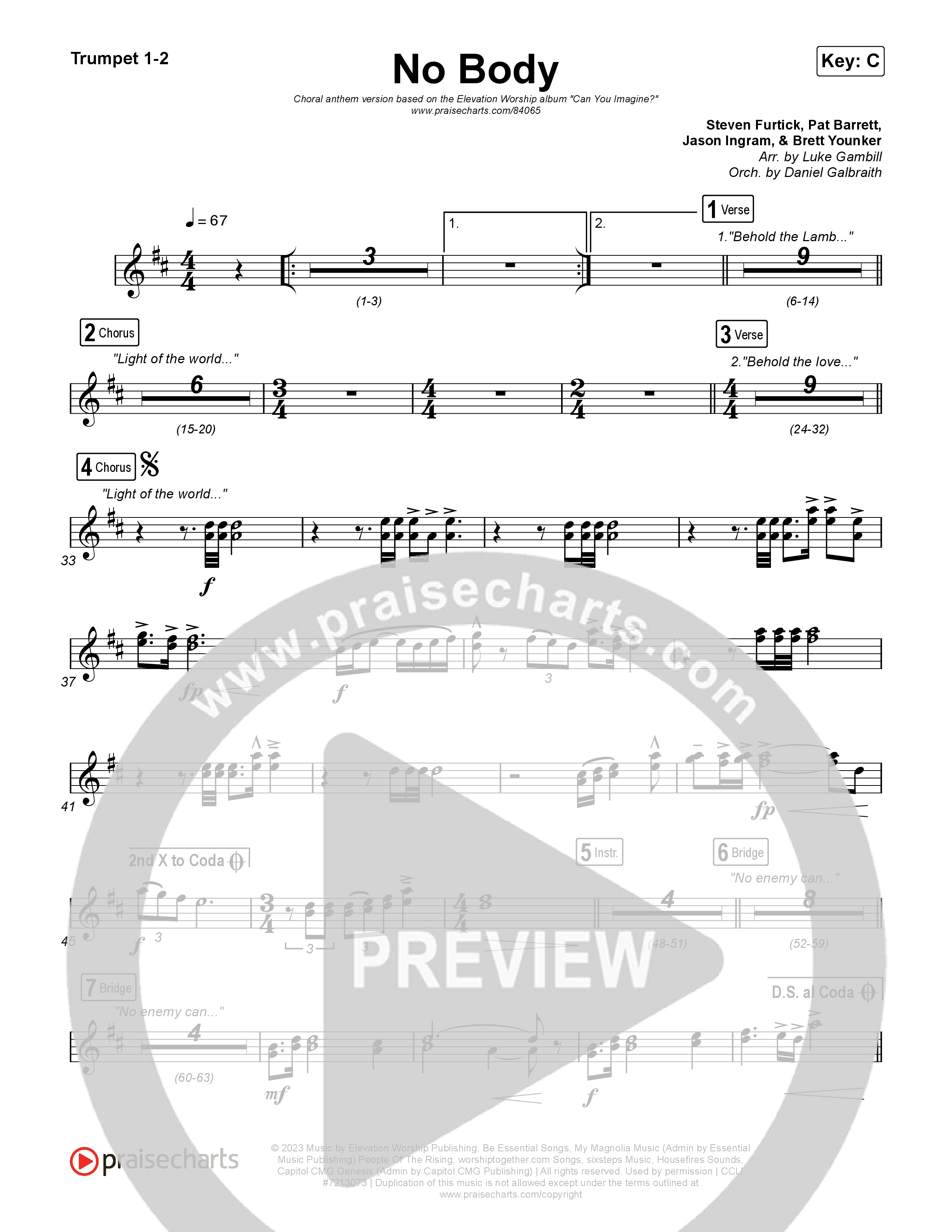 No Body (Choral Anthem SATB) Brass Pack (Elevation Worship / Jonsal Barrientes / Arr. Luke Gambill)