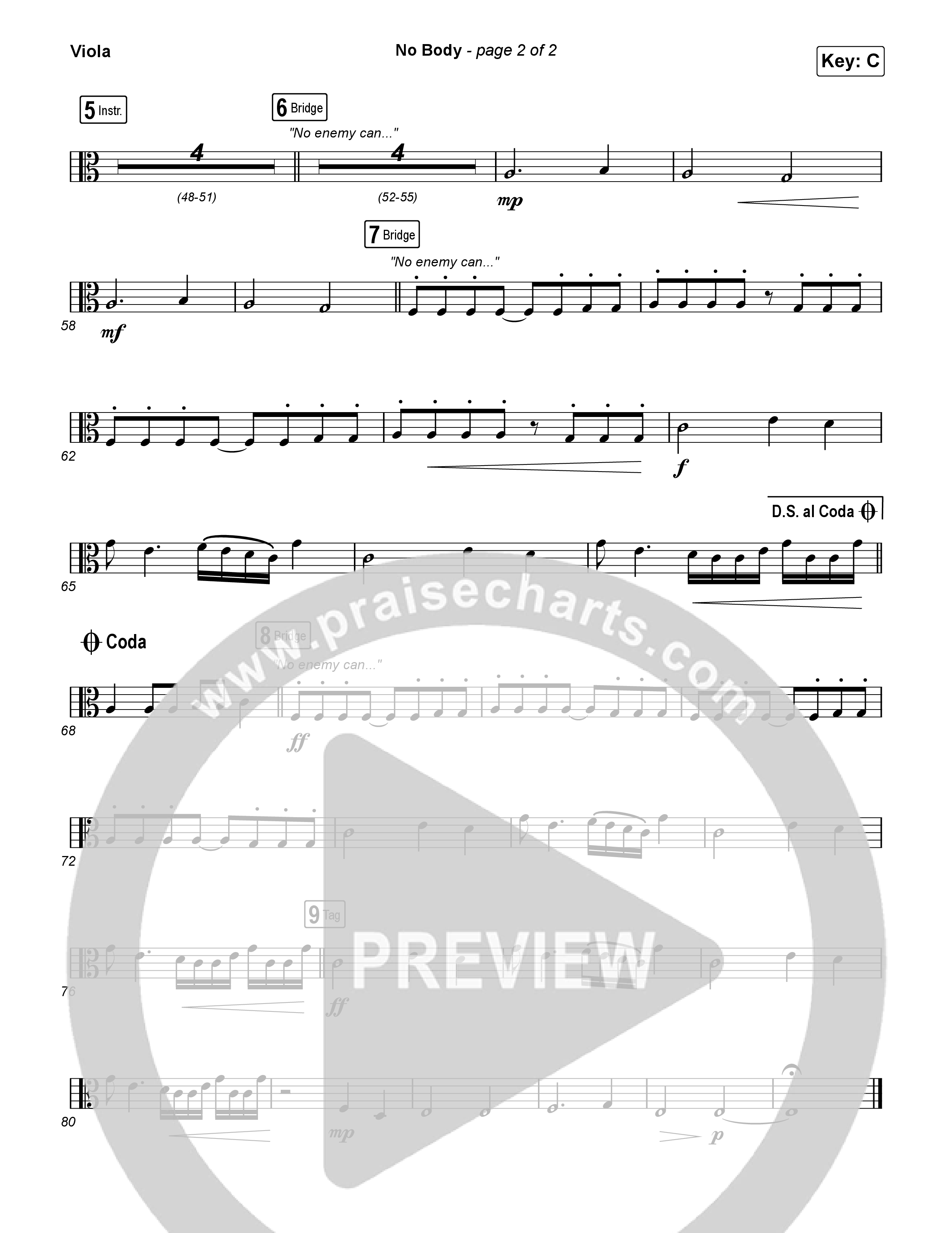 No Body (Choral Anthem SATB) Viola (Elevation Worship / Jonsal Barrientes / Arr. Luke Gambill)